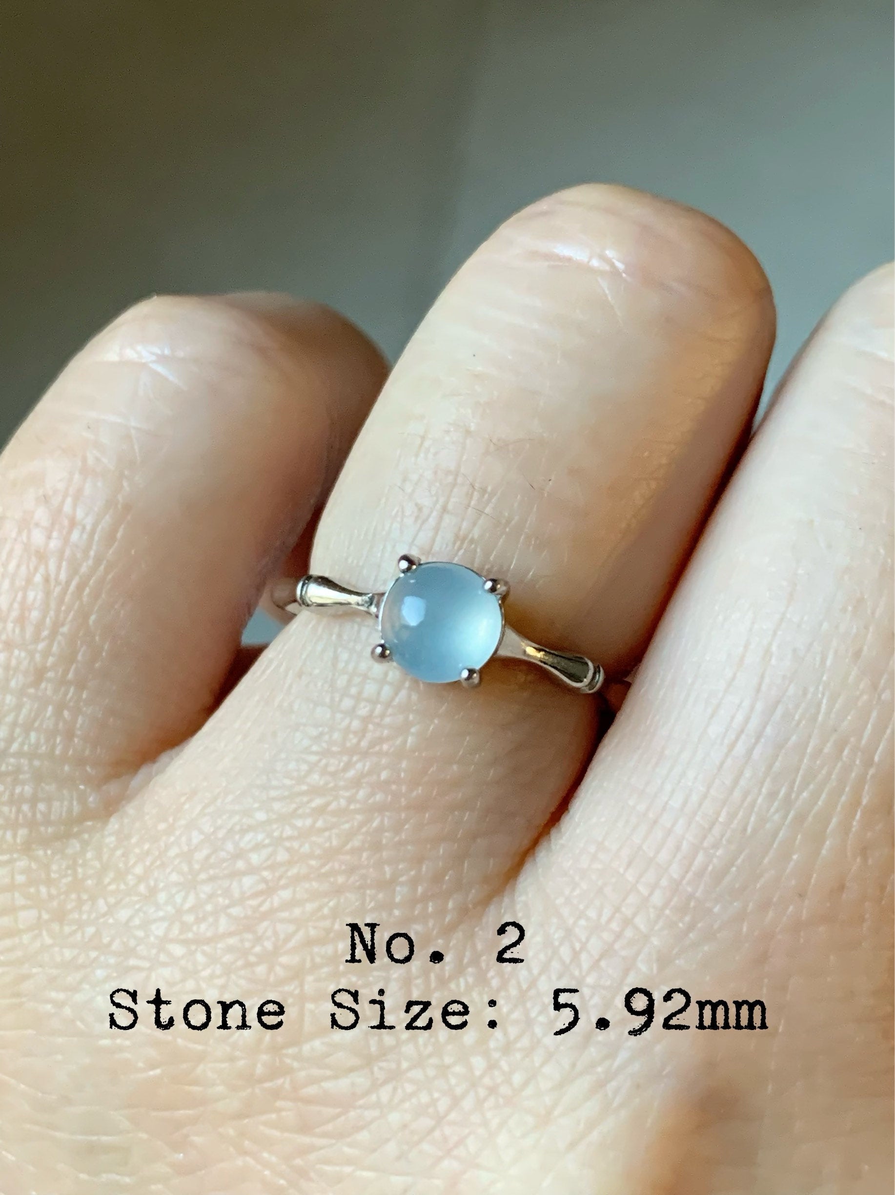 Natural Guatemalan Highly Translucent Glowing Blue Jadeite Solitaire Bamboo Ring S925 Silver Adjustable Size 天然冰危蓝翡翠竹节款银镶戒指