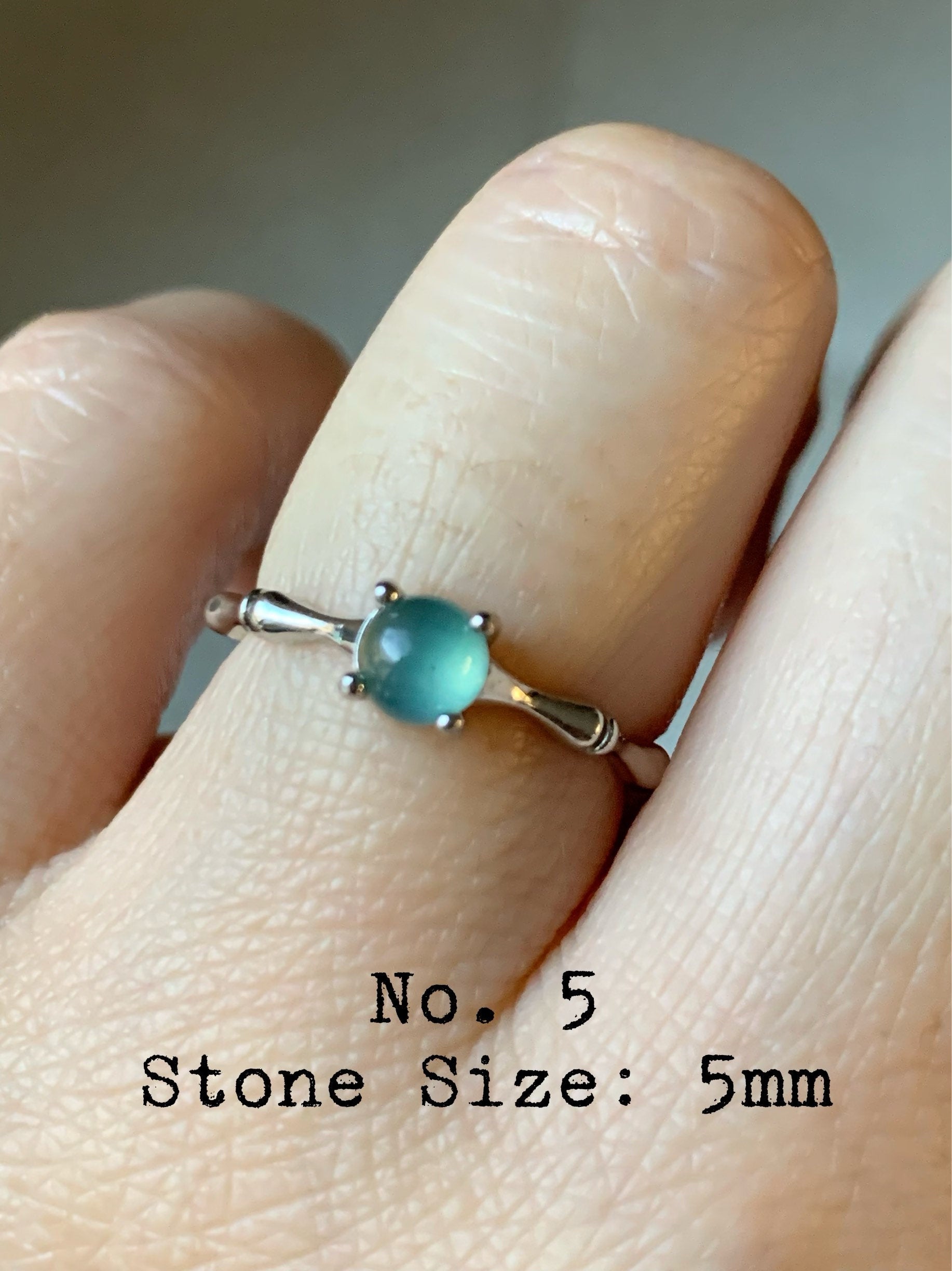 Natural Guatemalan Highly Translucent Glowing Blue Jadeite Solitaire Bamboo Ring S925 Silver Adjustable Size 天然冰危蓝翡翠竹节款银镶戒指