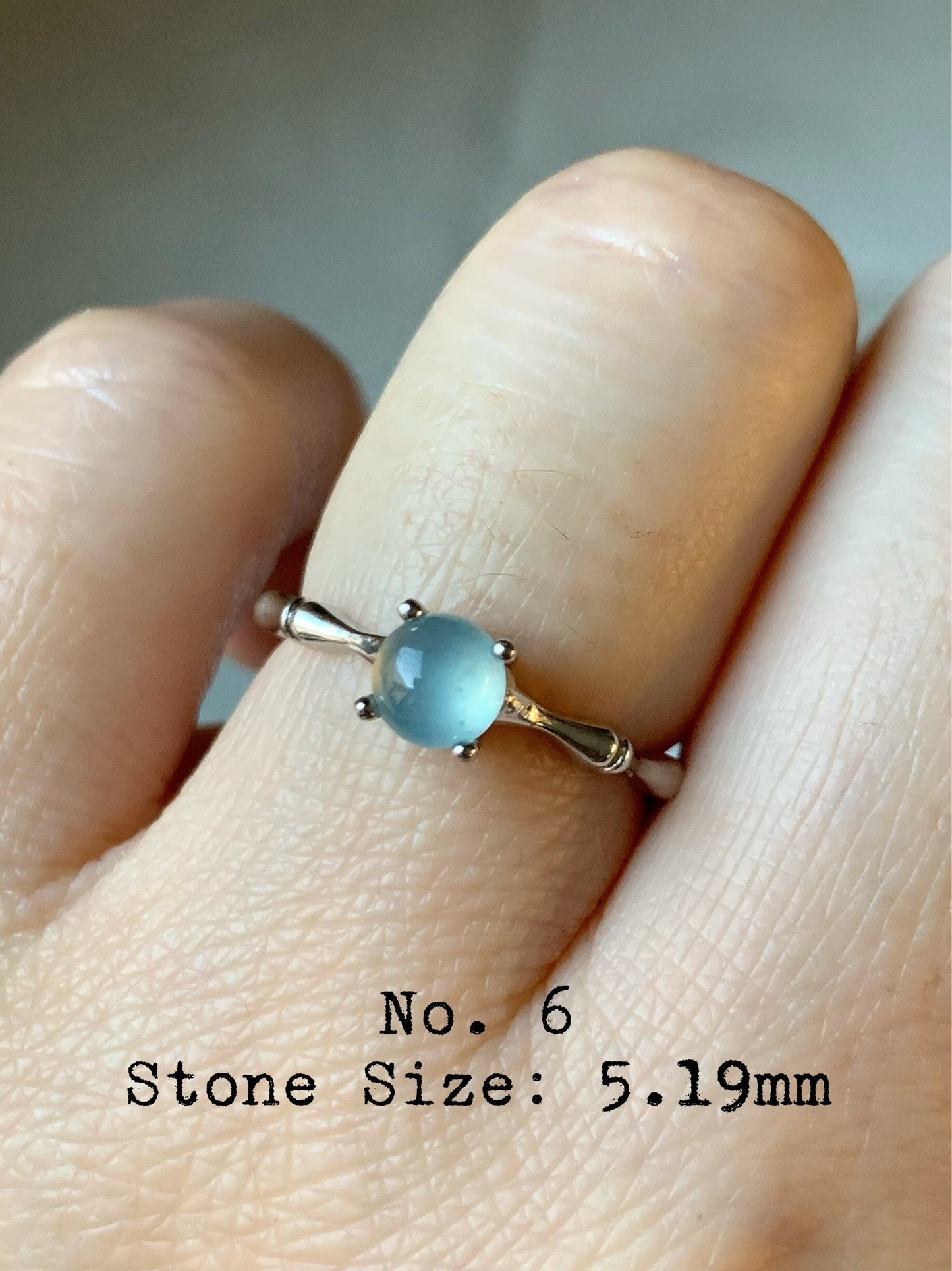 Natural Guatemalan Highly Translucent Glowing Blue Jadeite Solitaire Bamboo Ring S925 Silver Adjustable Size 天然冰危蓝翡翠竹节款银镶戒指