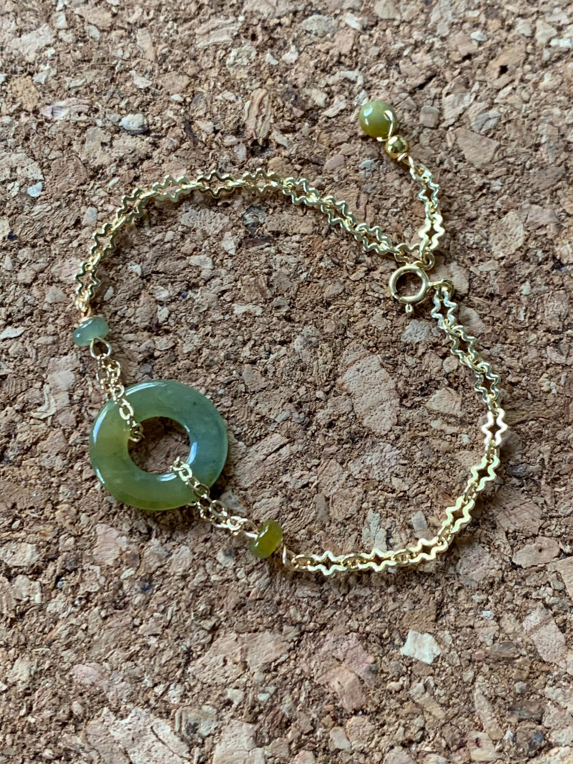 Natural Guatemalan Icy Translucent Light Yellow Jadeite Ping An Kou Bracelet 14K Gold Plated Adjustable up to 6.75” 天然冰危黄翡翠平安扣14K包金手链