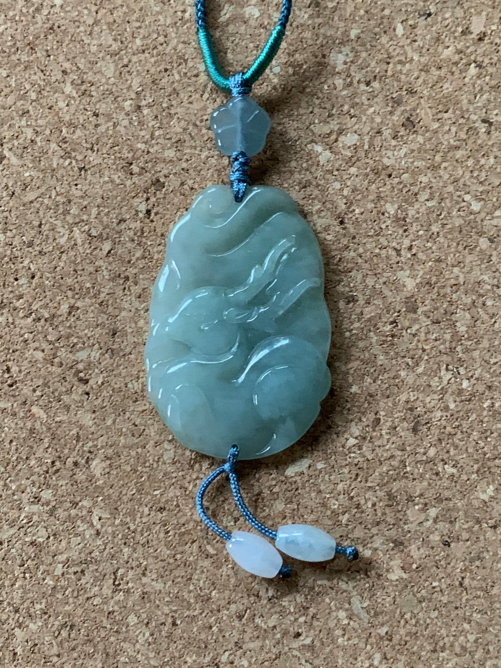 Natural Burmese Translucent Gelatinous Light Green Jadeite Carved Deer Pendant & Blue Jadeite Cherry Blossom Necklace 天然缅甸冰淡绿翡翠鹿牌危蓝梅花吊坠