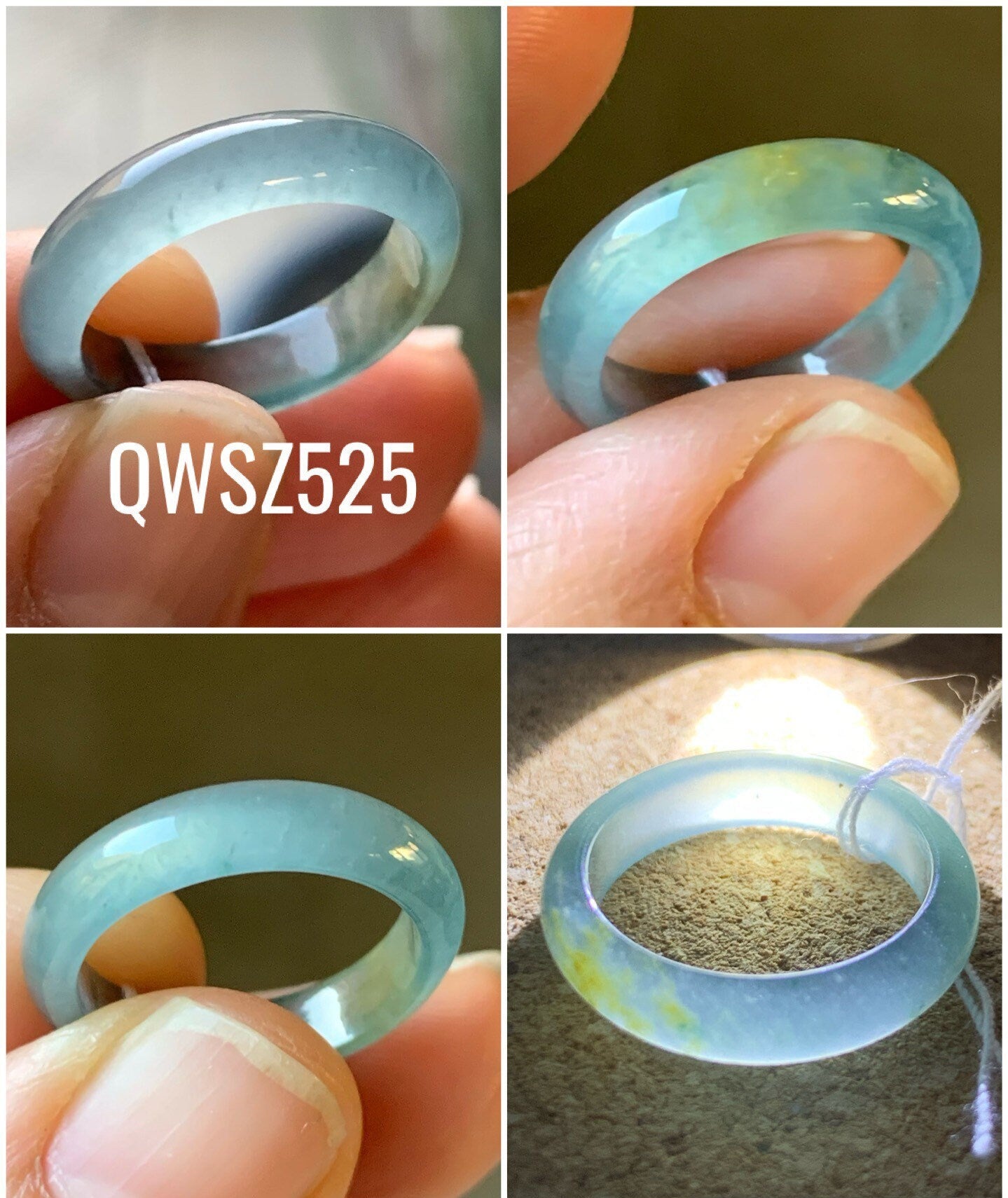 Stunning Natural Guatemalan Premium Icy Blue Jadeite Band Ring Comfort Fit Small Sizes 4, 5.25, 6.5 天然冰危蓝起冰起光翡翠戒圈