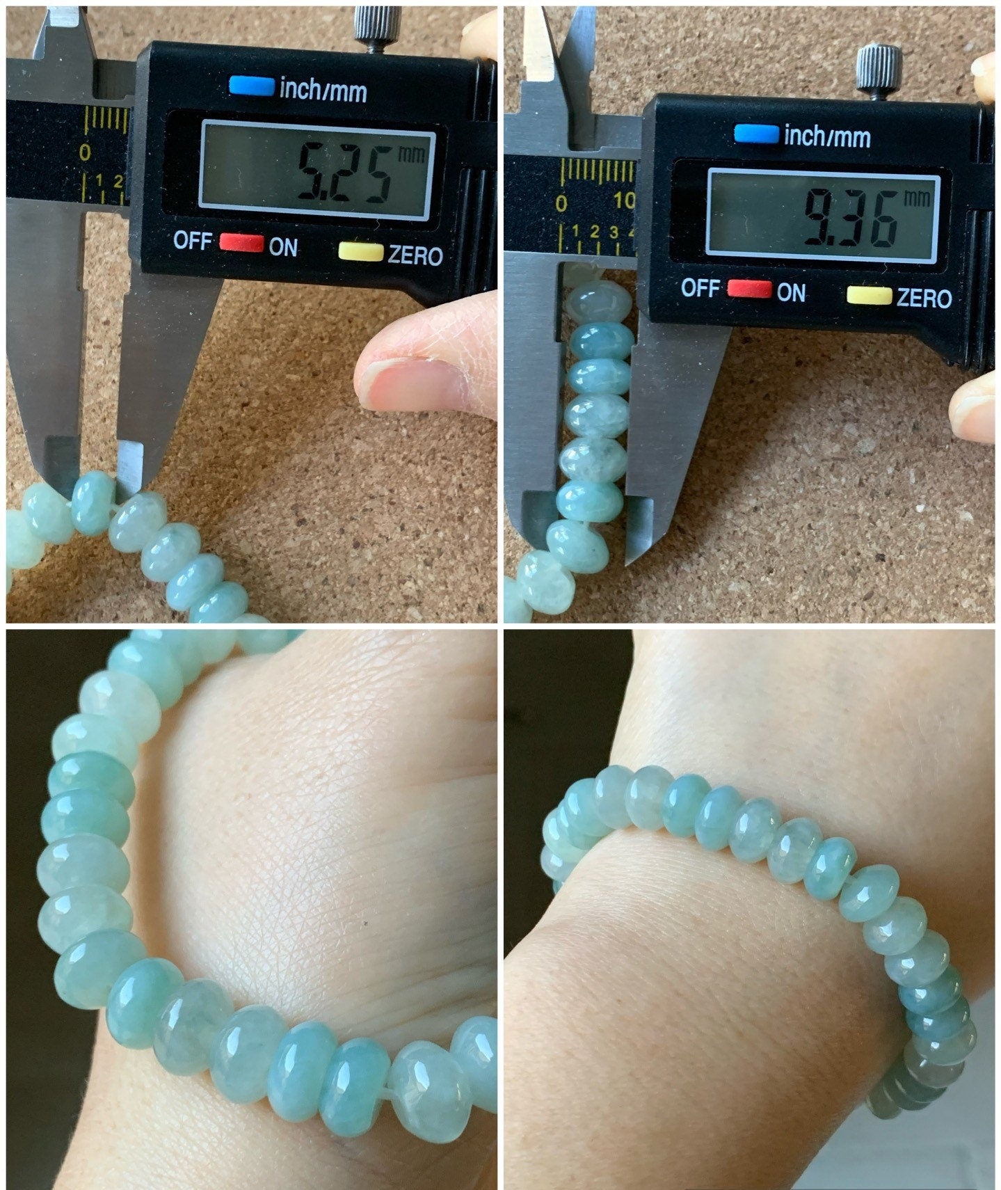 Large Natural Burmese Icy Translucent Light Green Jadeite Flat Beads Beaded Bracelet Stretchy 9x5mm 7.25” 29g 天然缅甸冰晴底翡翠大卡算盘珠手串
