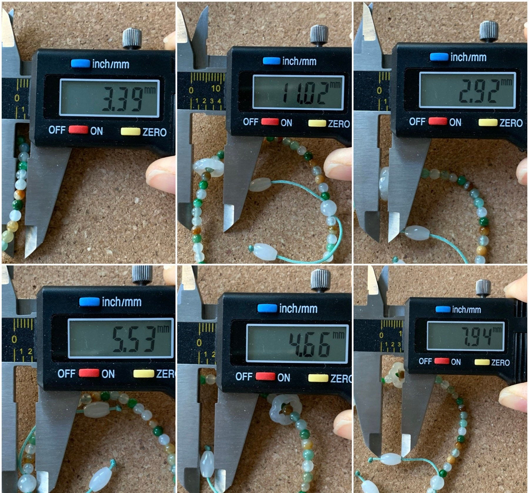 Natural Burmese Icy Translucent Multi-Colored Jadeite Petite Beads w/ Flower Sliding Jadeite Ring Beaded Bracelet 6.75” 天然缅甸冰多宝翡翠小圆珠白冰跑环手串