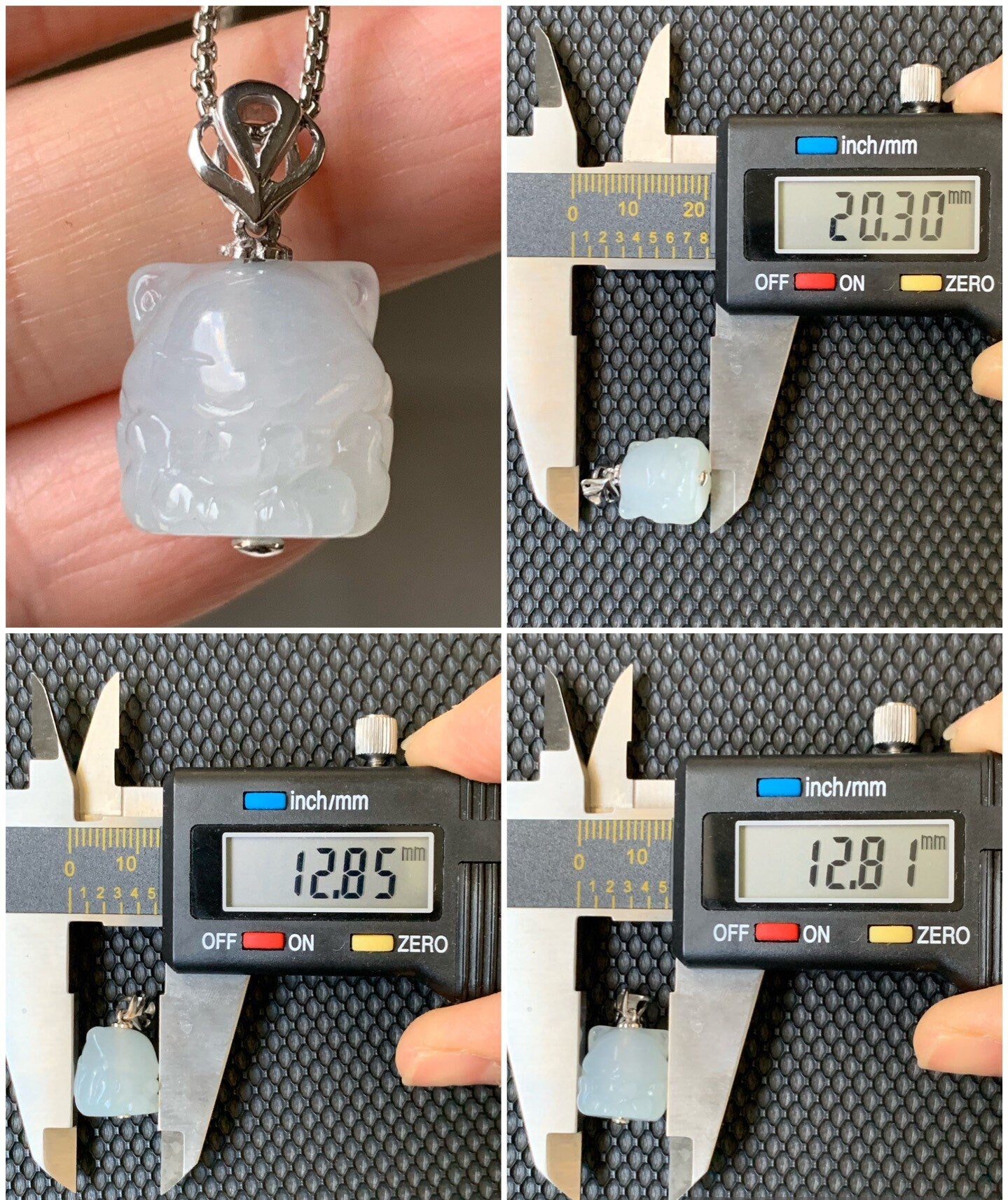 Certified Natural Burmese Icy Translucent & Gelatinous White Jadeite 3D Carved Nine-Tailed Fox Pendant 18K White Gold 天然缅甸白冰起胶翡翠九尾狐狸镶嵌吊坠 756