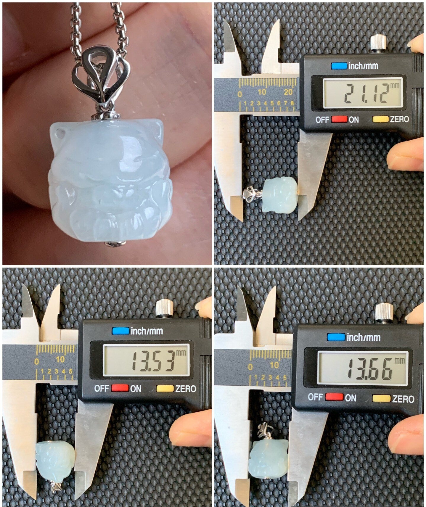 Certified Natural Burmese Icy Translucent & Gelatinous White Jadeite 3D Carved Nine-Tailed Fox Pendant 18K White Gold 天然缅甸白冰起胶翡翠九尾狐狸镶嵌吊坠 757