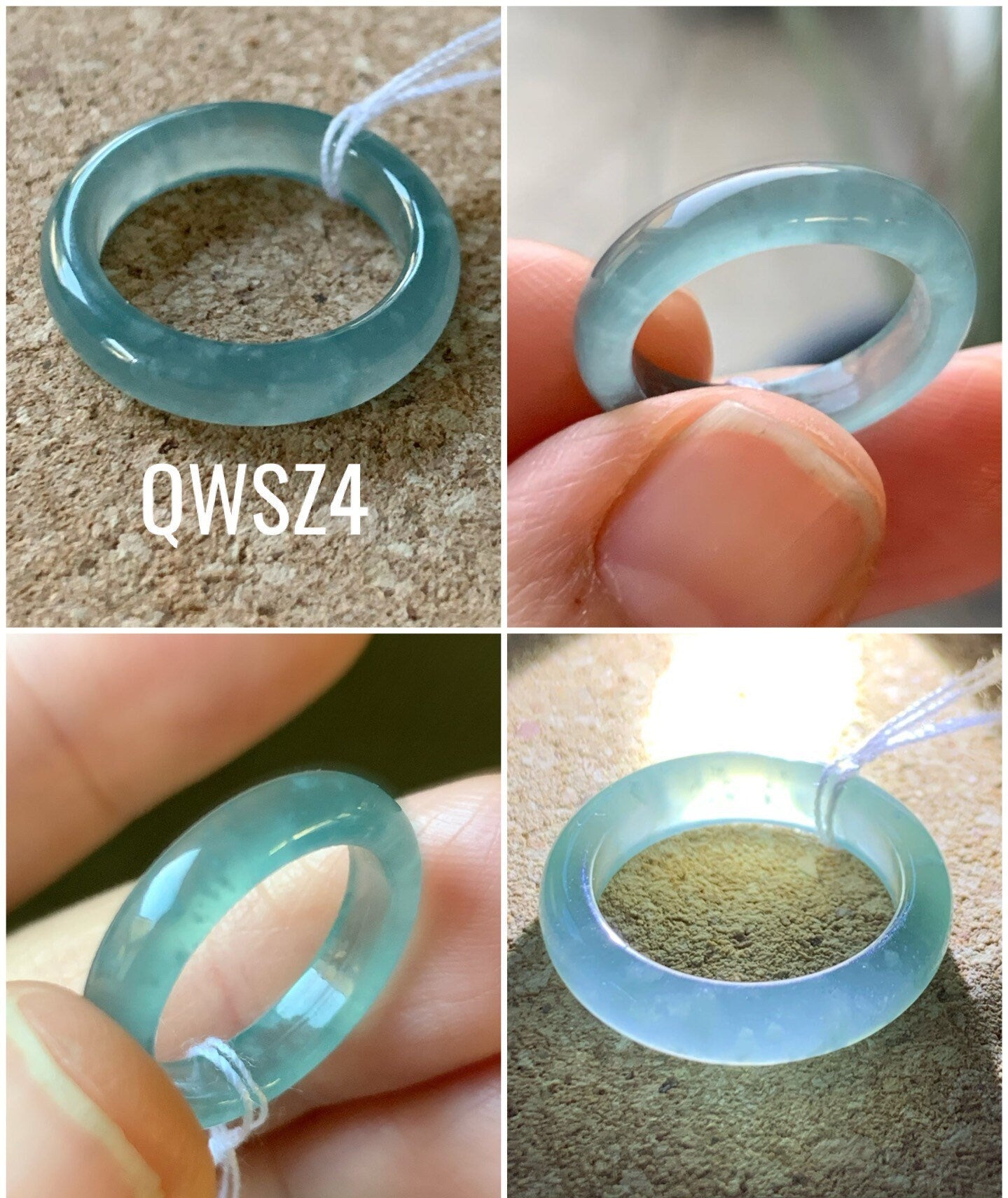 Stunning Natural Guatemalan Premium Icy Blue Jadeite Band Ring Comfort Fit Small Sizes 4, 5.25, 6.5 天然冰危蓝起冰起光翡翠戒圈
