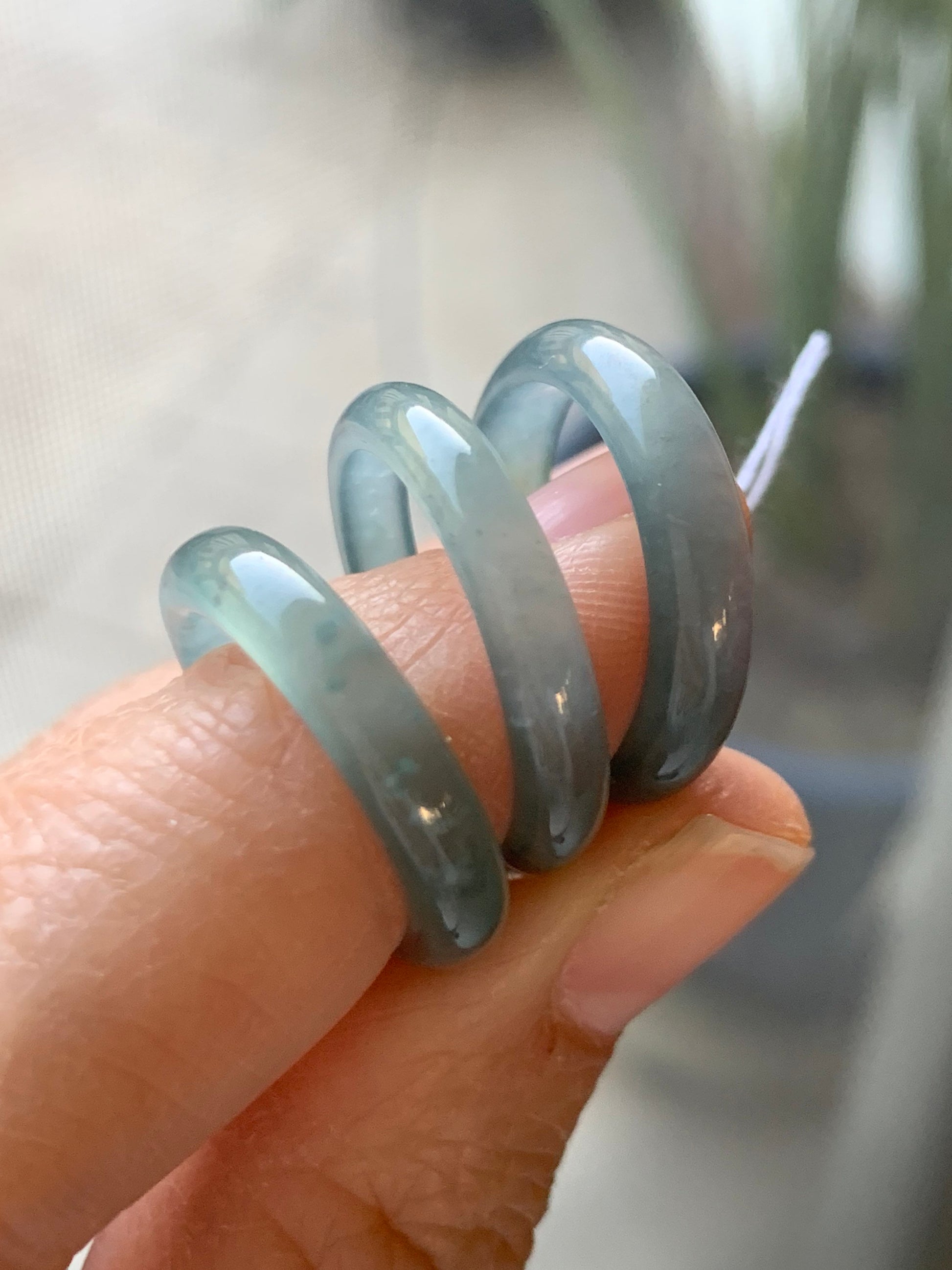 Stunning Natural Guatemalan Premium Icy Blue Jadeite Band Ring Comfort Fit Small Sizes 4, 5.25, 6.5 天然冰危蓝起冰起光翡翠戒圈