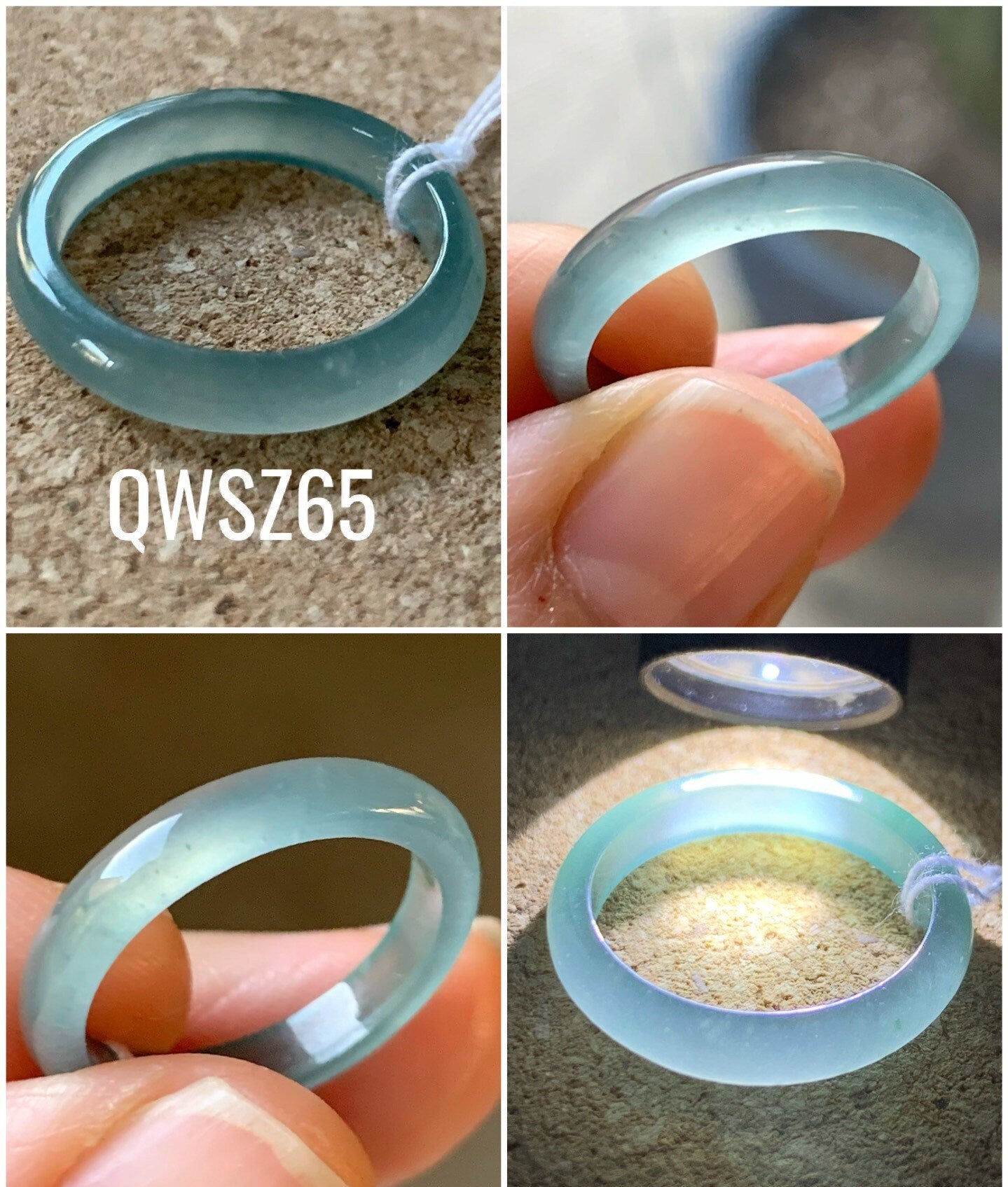 Stunning Natural Guatemalan Premium Icy Blue Jadeite Band Ring Comfort Fit Small Sizes 4, 5.25, 6.5 天然冰危蓝起冰起光翡翠戒圈