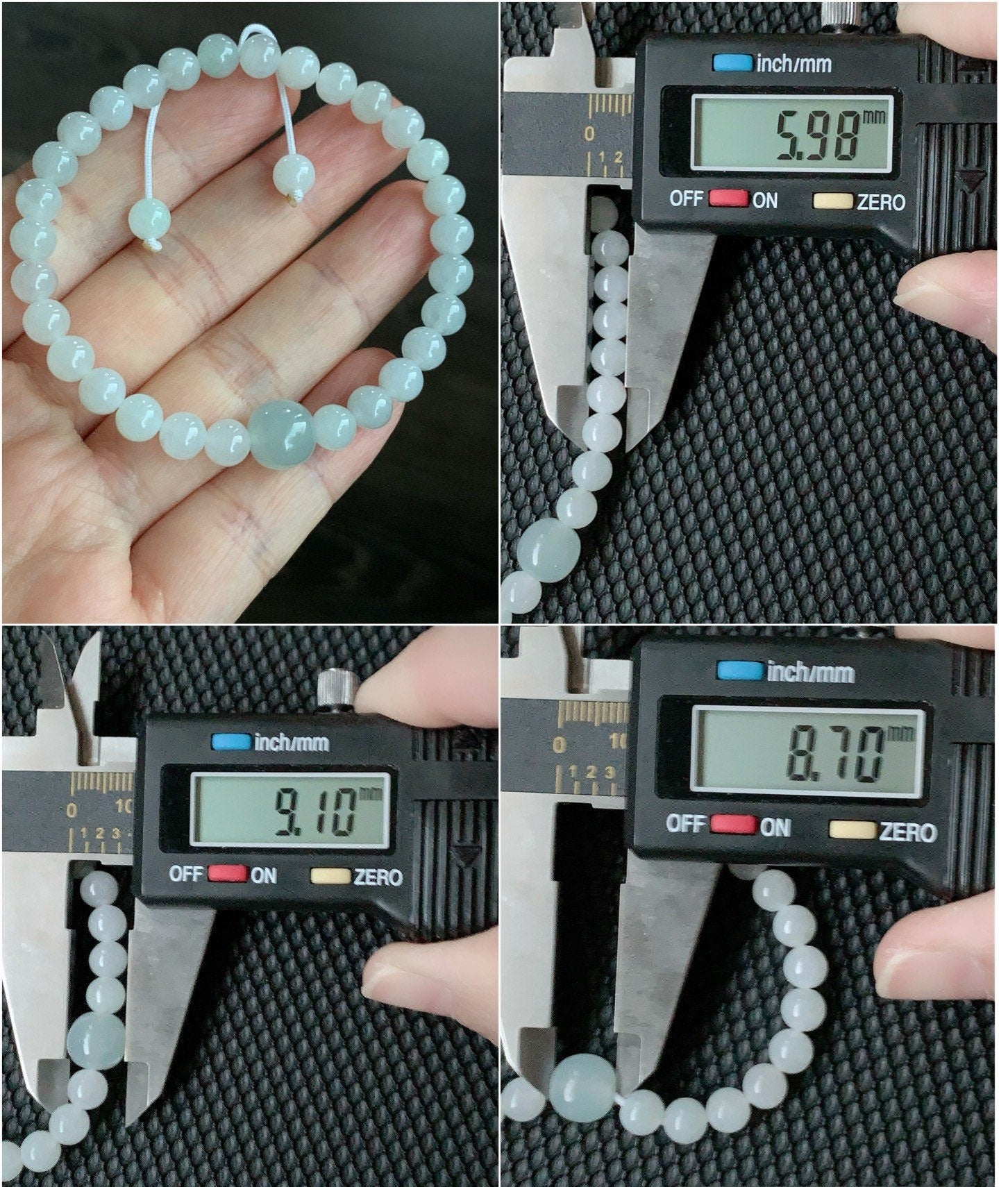Natural Burmese Icy Translucent Gelatinous White Jadeite Beads Light Sky Blue Jadeite Apple Bead Beaded Bracelet 6.75” 天然缅甸细糯白冰翡翠珠晴色苹果珠手串