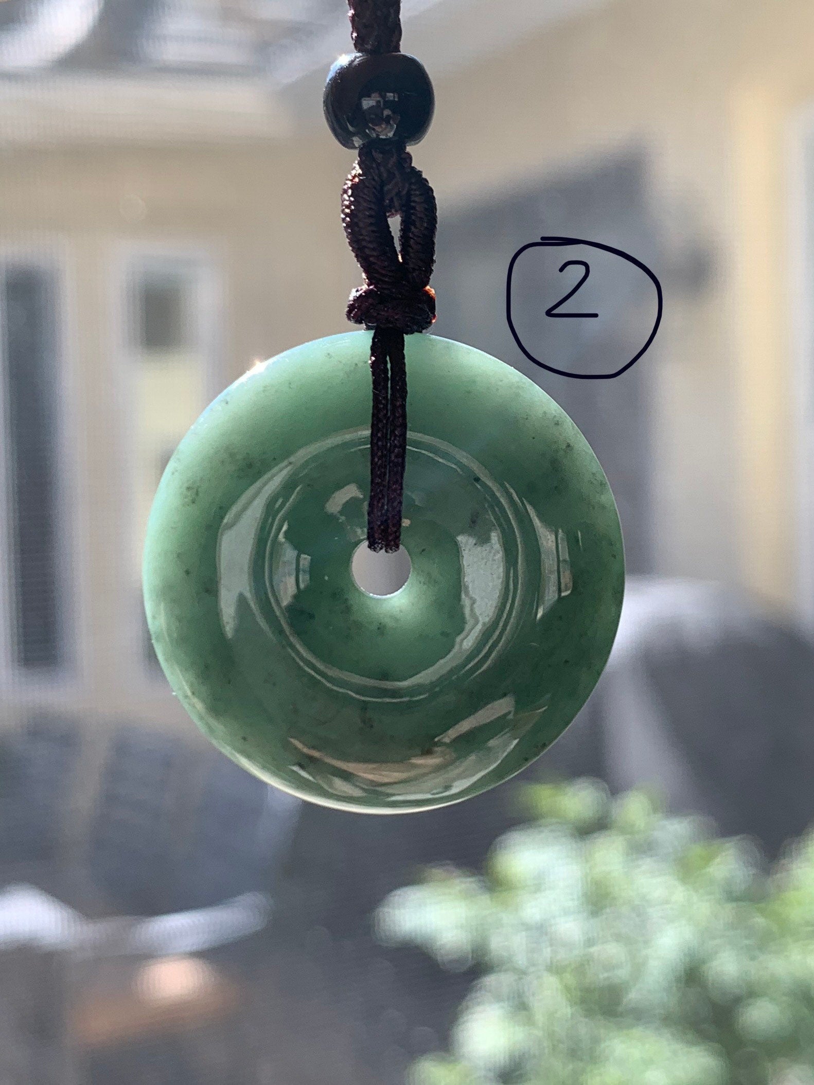 Natural Guatemalan Icy Translucent Teal Green Jadeite Ping An Kou Donut Bead Pendant Rope Necklace 天然冰危蓝绿翡翠平安扣吊坠