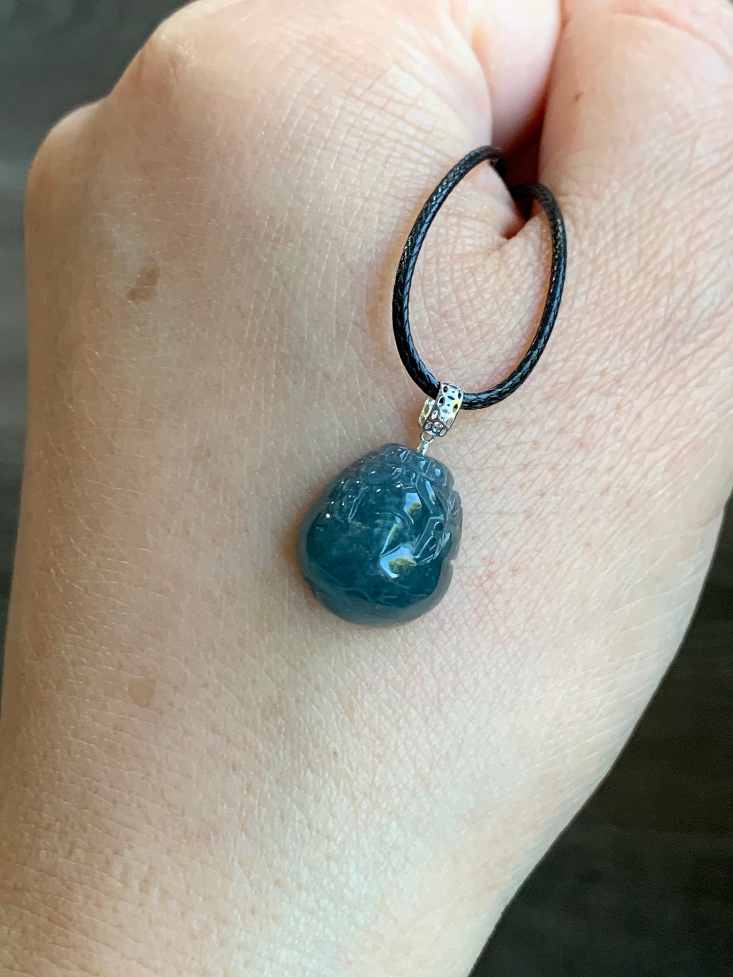 PETITE Natural Guatemalan Icy Translucent & Gelatinous Rich Blue Jadeite Pudgy Pixiu Pendant 18K White Gold Bail 天然老种冰危蓝起胶翡翠貔貅K金吊坠 PX0215