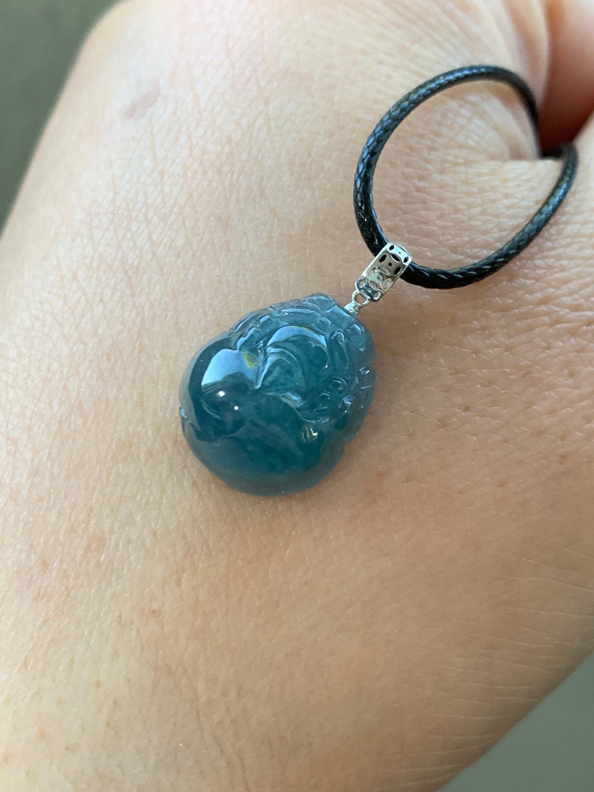 PETITE Natural Guatemalan Icy Translucent & Gelatinous Rich Blue Jadeite Pudgy Pixiu Pendant 18K White Gold Bail 天然老种冰危蓝起胶翡翠貔貅K金吊坠 PX0215