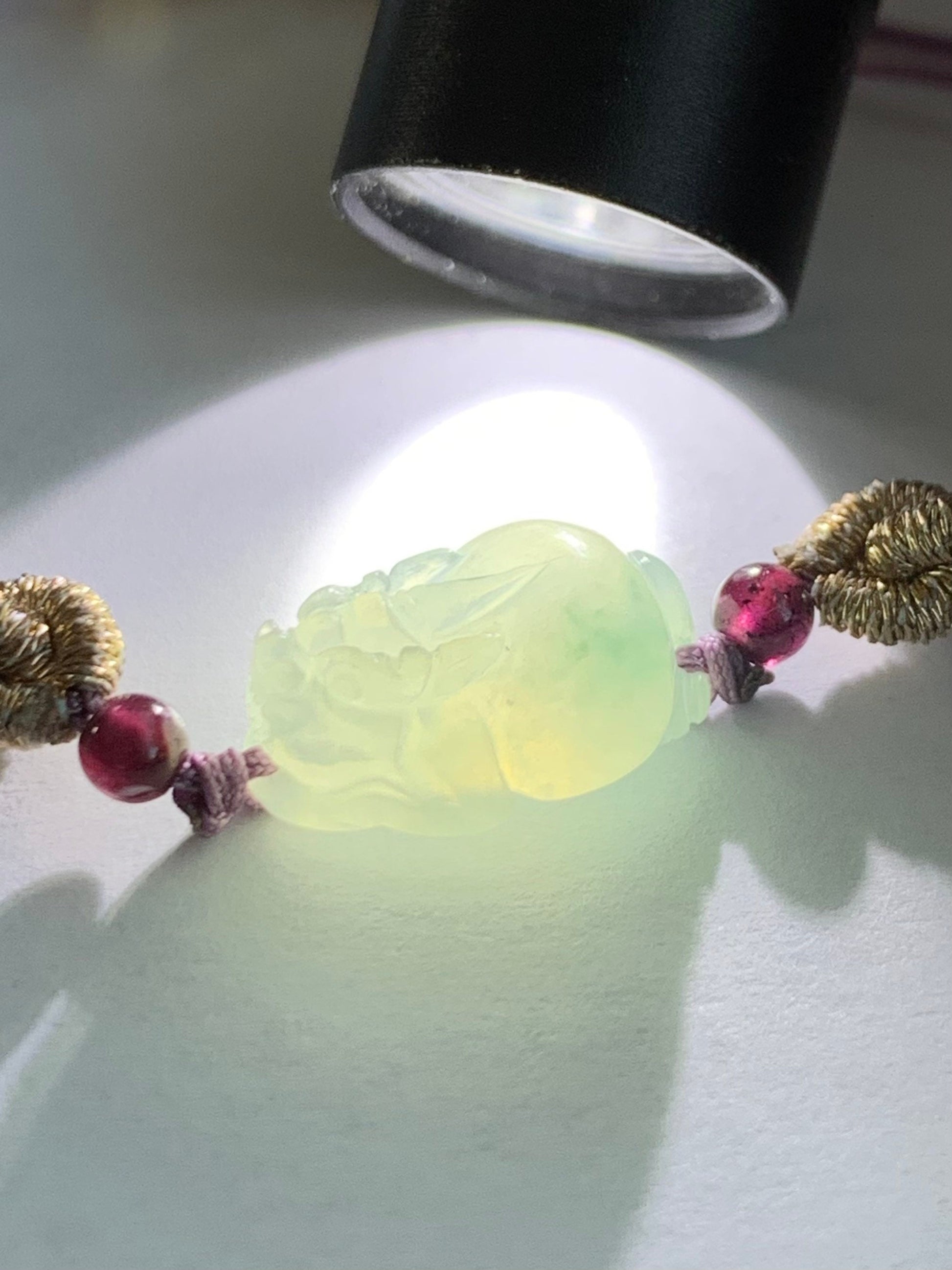 Natural Burmese Icy Highly Translucent Gelatinous Green Marbled Jadeite Carved Three-legged Toad Rope Bracelet Adjustable 天然缅甸冰胶飘花翡翠三脚金蟾手绳