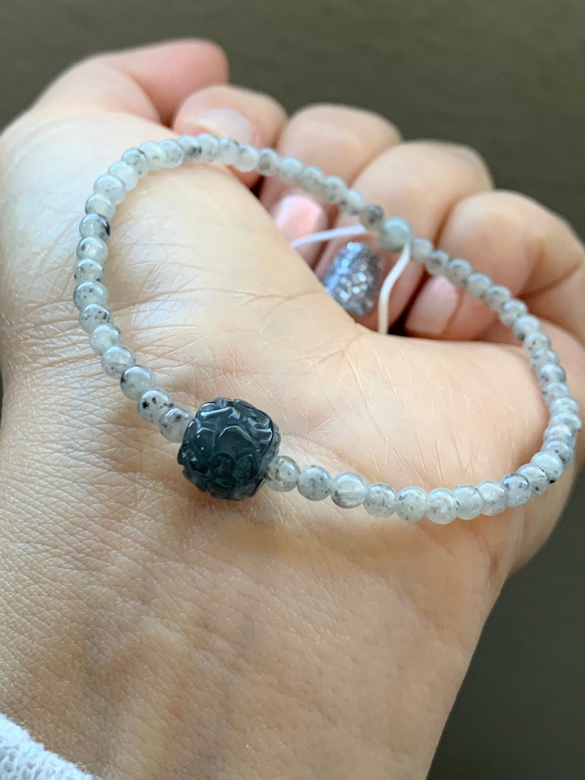Natural Burmese A Graded Icy Highly Translucent Light Wuji Jadeite Guatemalan Wuji Jadeite Carved Barrel Bead Bracelet 7” 天然缅甸冰胶乌鸡翡翠冰危乌鸡桶珠手串