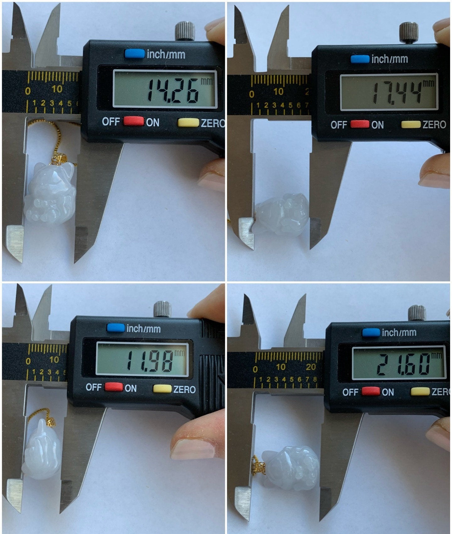 Natural Burmese Icy Translucent White Jadeite 3D Carved Nine-Tailed Fox Pendant 18K Yellow Gold 天然缅甸细糯白冰翡翠九尾狐狸镶嵌吊坠