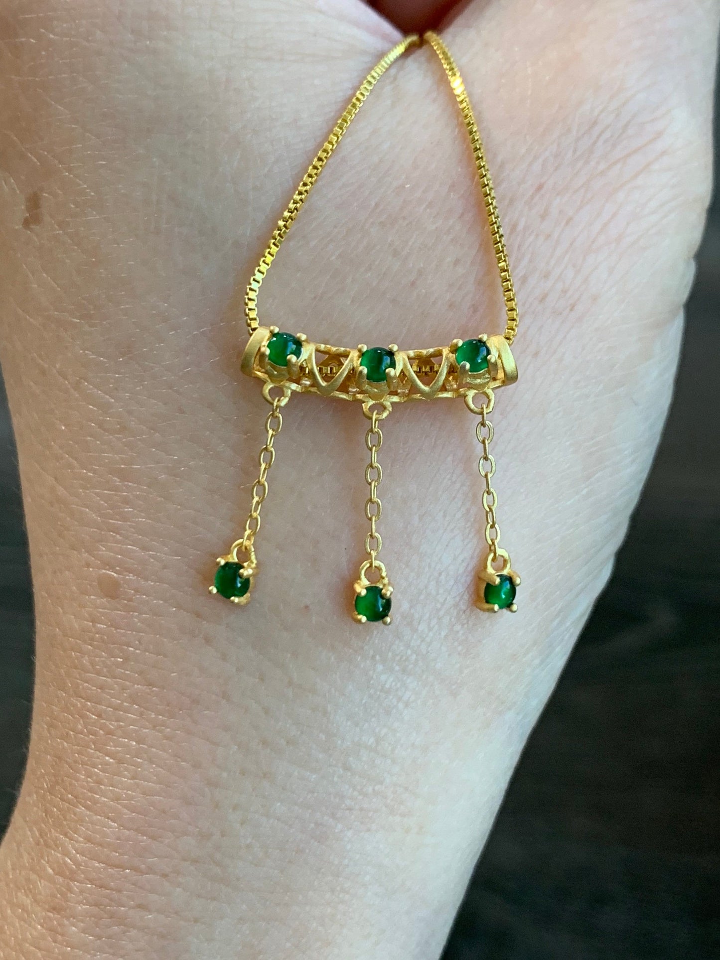 Natural Guatemalan Premium Vibrant Green Jadeite Dangle Pendant S925 Silver Yellow Gold Finish w/ Chain 天然高冰危绿翡翠流苏吊坠套链