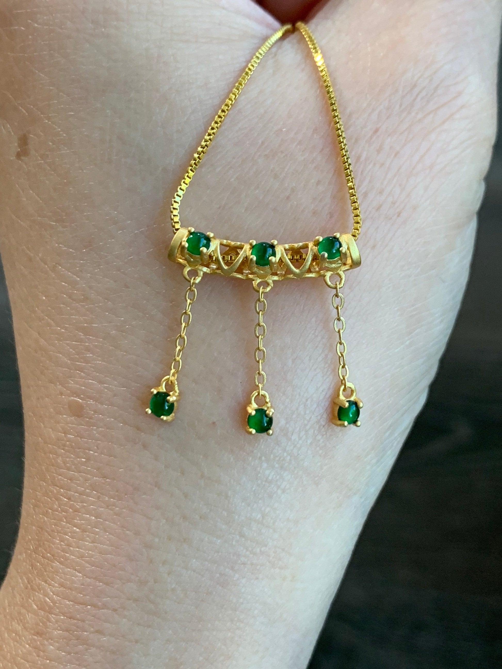 Natural Guatemalan Premium Vibrant Green Jadeite Dangle Pendant S925 Silver Yellow Gold Finish w/ Chain 天然高冰危绿翡翠流苏吊坠套链