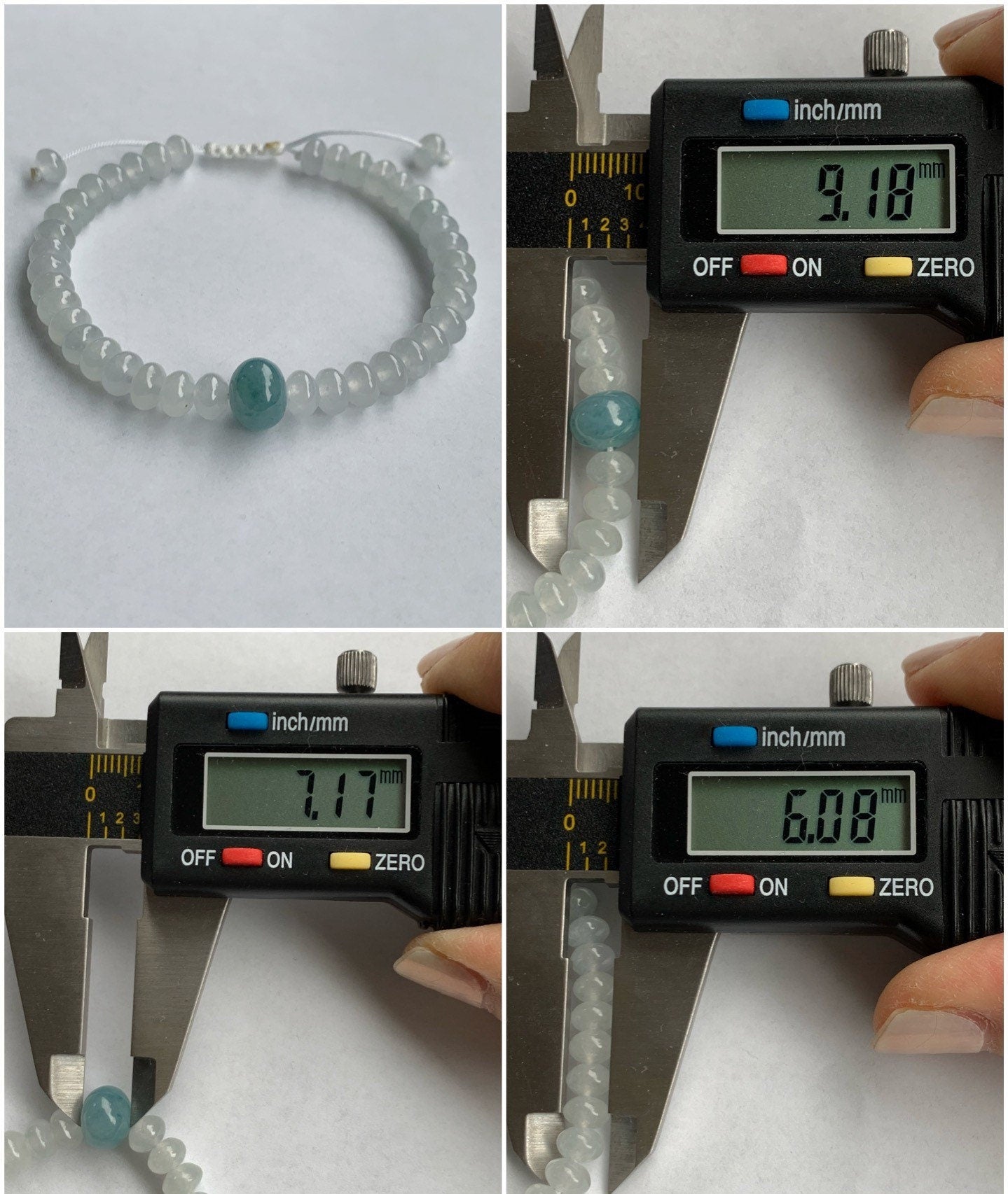 Premium Burmese Natural Icy Highly Translucent White Jadeite & Bright Blue Drum Beads Beaded Bracelet 6.75” 天然缅甸白冰翡翠牛仔蓝翡翠鼓珠手串