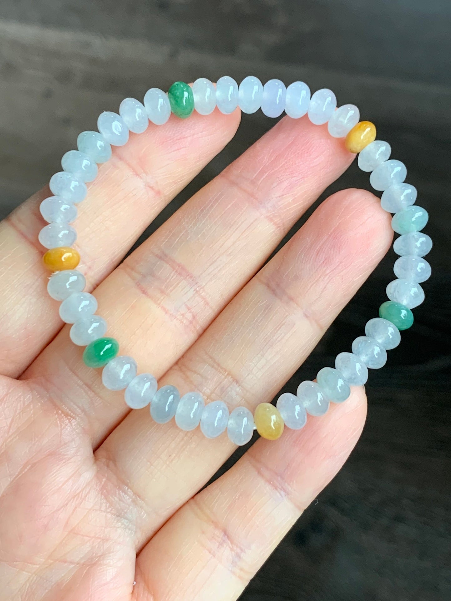 Burmese Natural Premium Icy translucent Multi-Colored Jadeite Drum Beads Beaded Bracelet 6.75” 天然缅甸起冰起光多宝翡翠鼓珠手串