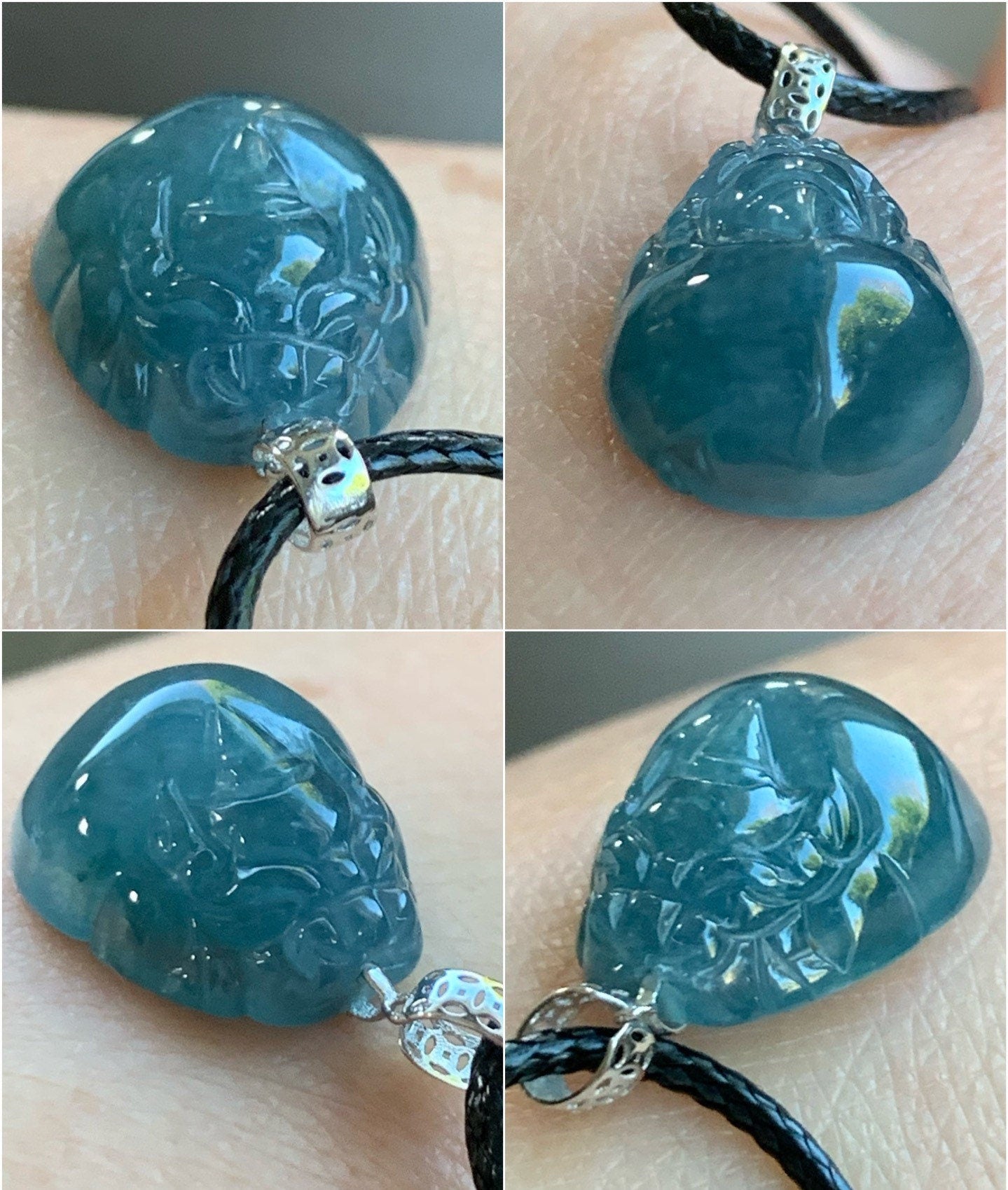 PETITE Natural Guatemalan Icy Translucent & Gelatinous Rich Blue Jadeite Pudgy Pixiu Pendant 18K White Gold Bail 天然老种冰危蓝起胶翡翠貔貅K金吊坠 PX0215