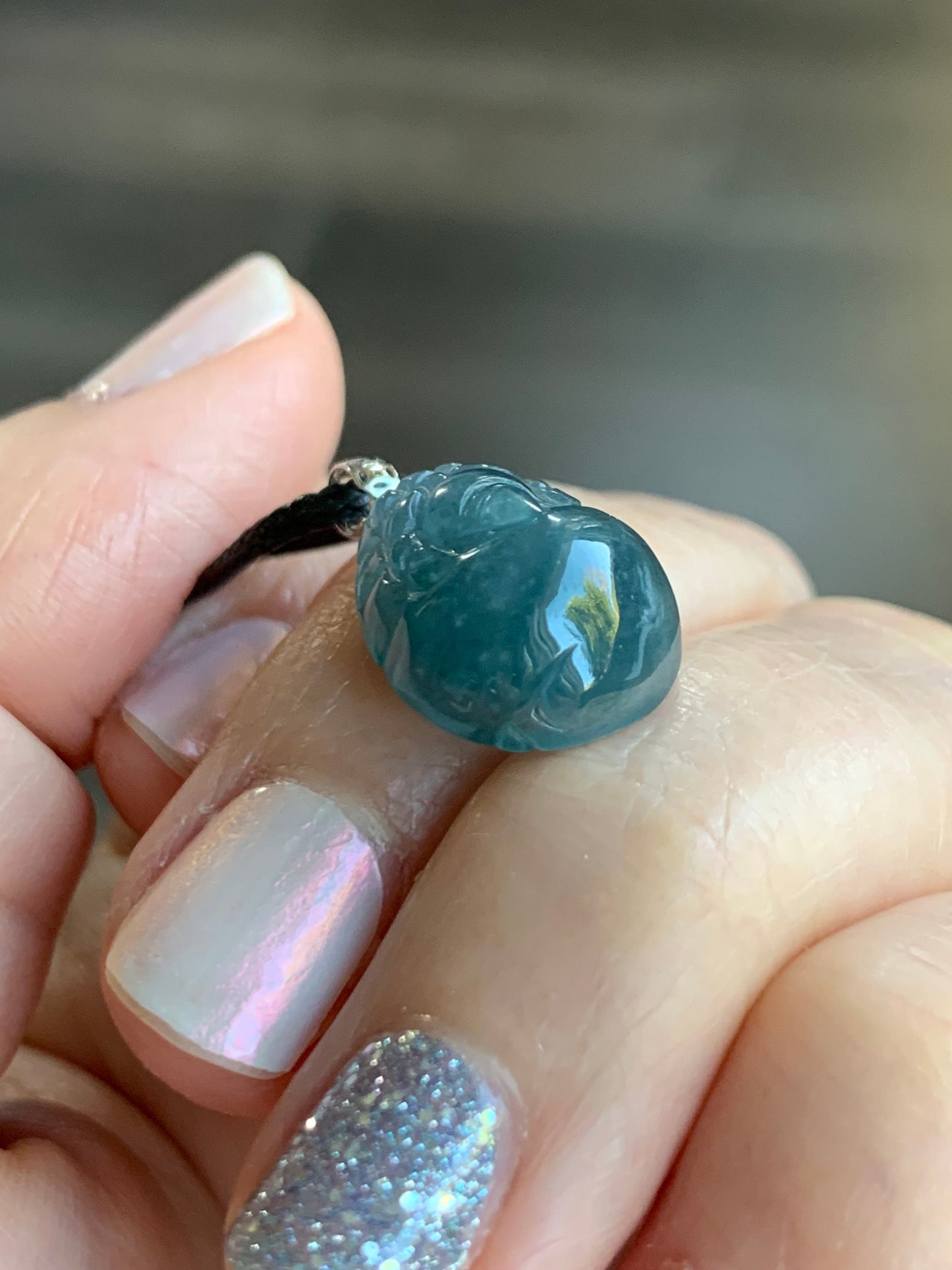 PETITE Natural Guatemalan Icy Translucent & Gelatinous Rich Blue Jadeite Pudgy Pixiu Pendant 18K White Gold Bail 天然老种冰危蓝起胶翡翠貔貅K金吊坠 PX0215