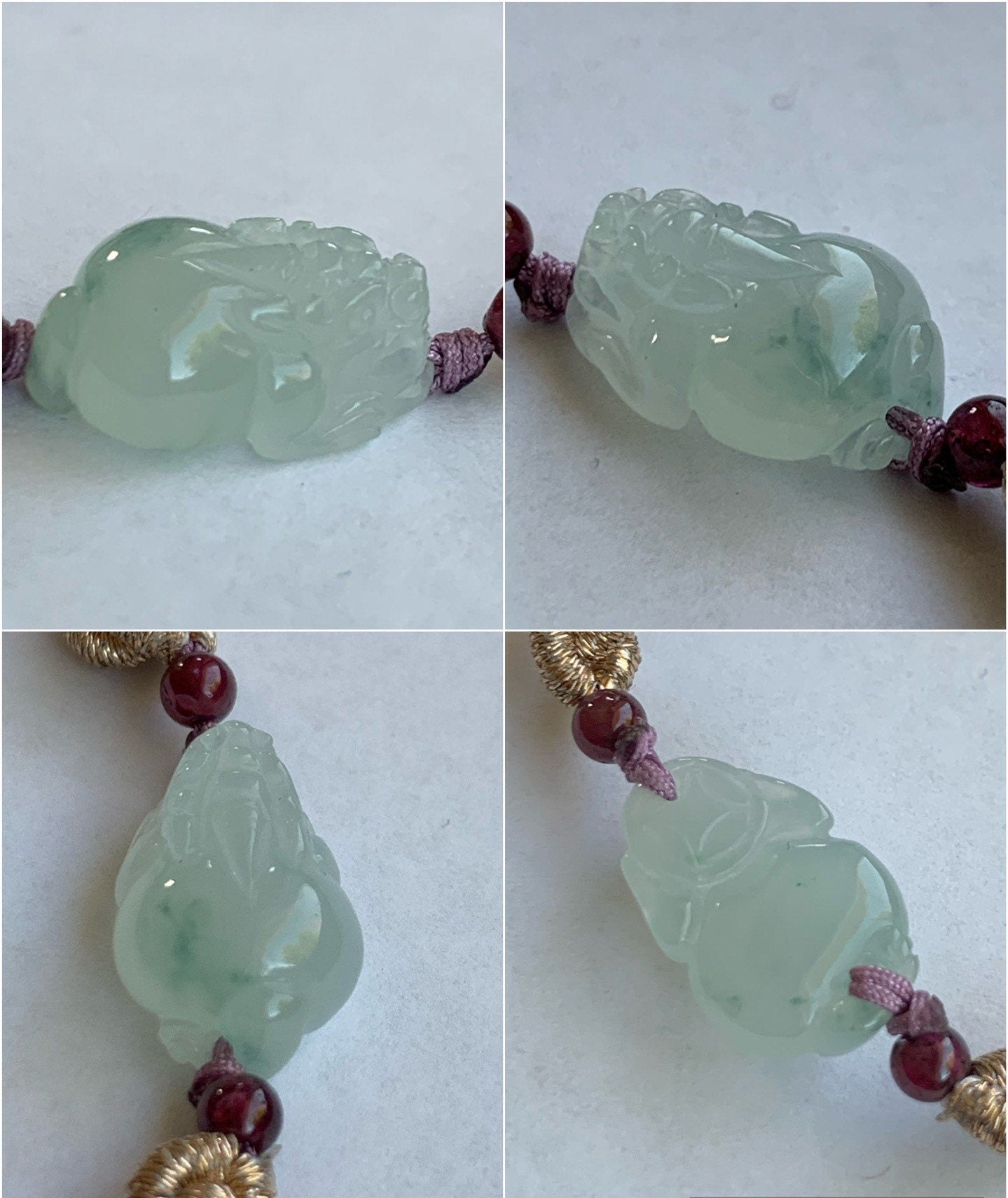Natural Burmese Icy Highly Translucent Gelatinous Green Marbled Jadeite Carved Three-legged Toad Rope Bracelet Adjustable 天然缅甸冰胶飘花翡翠三脚金蟾手绳