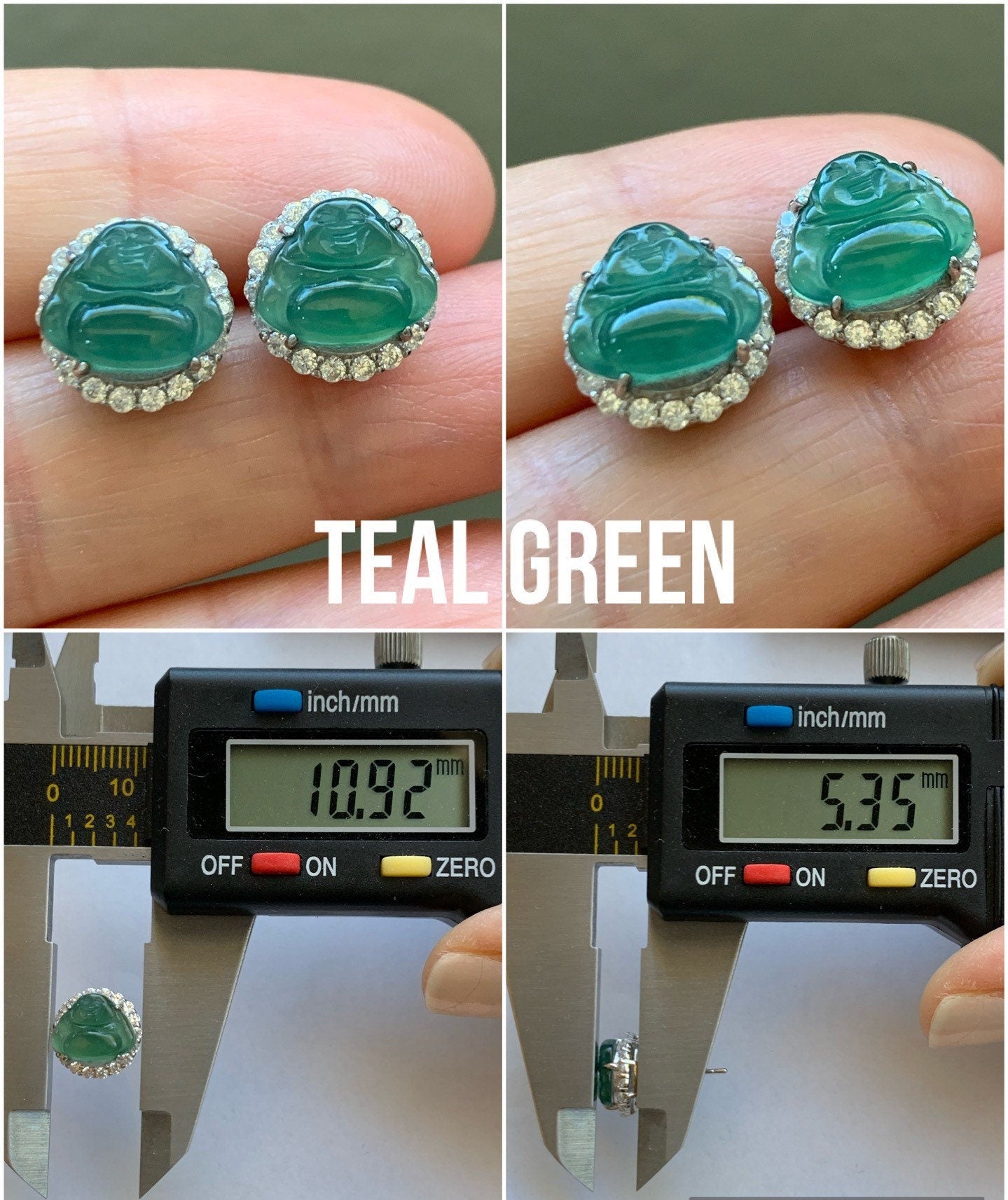 Natural Guatemalan Grade A Icy Translucent Jadeite Carved Buddha Stud Earrings S925 Silver 天然冰危翡翠佛公银耳钉