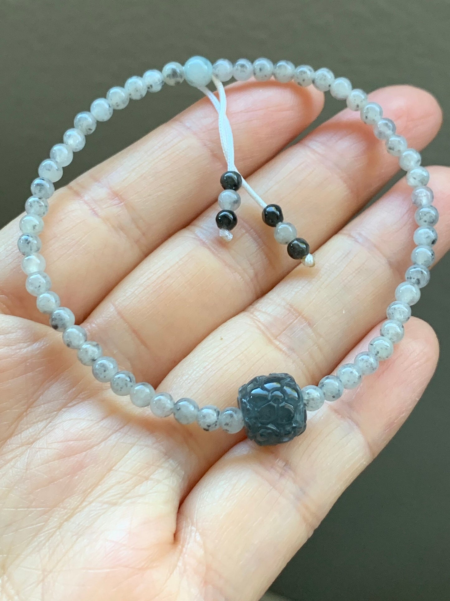 Natural Burmese A Graded Icy Highly Translucent Light Wuji Jadeite Guatemalan Wuji Jadeite Carved Barrel Bead Bracelet 7” 天然缅甸冰胶乌鸡翡翠冰危乌鸡桶珠手串