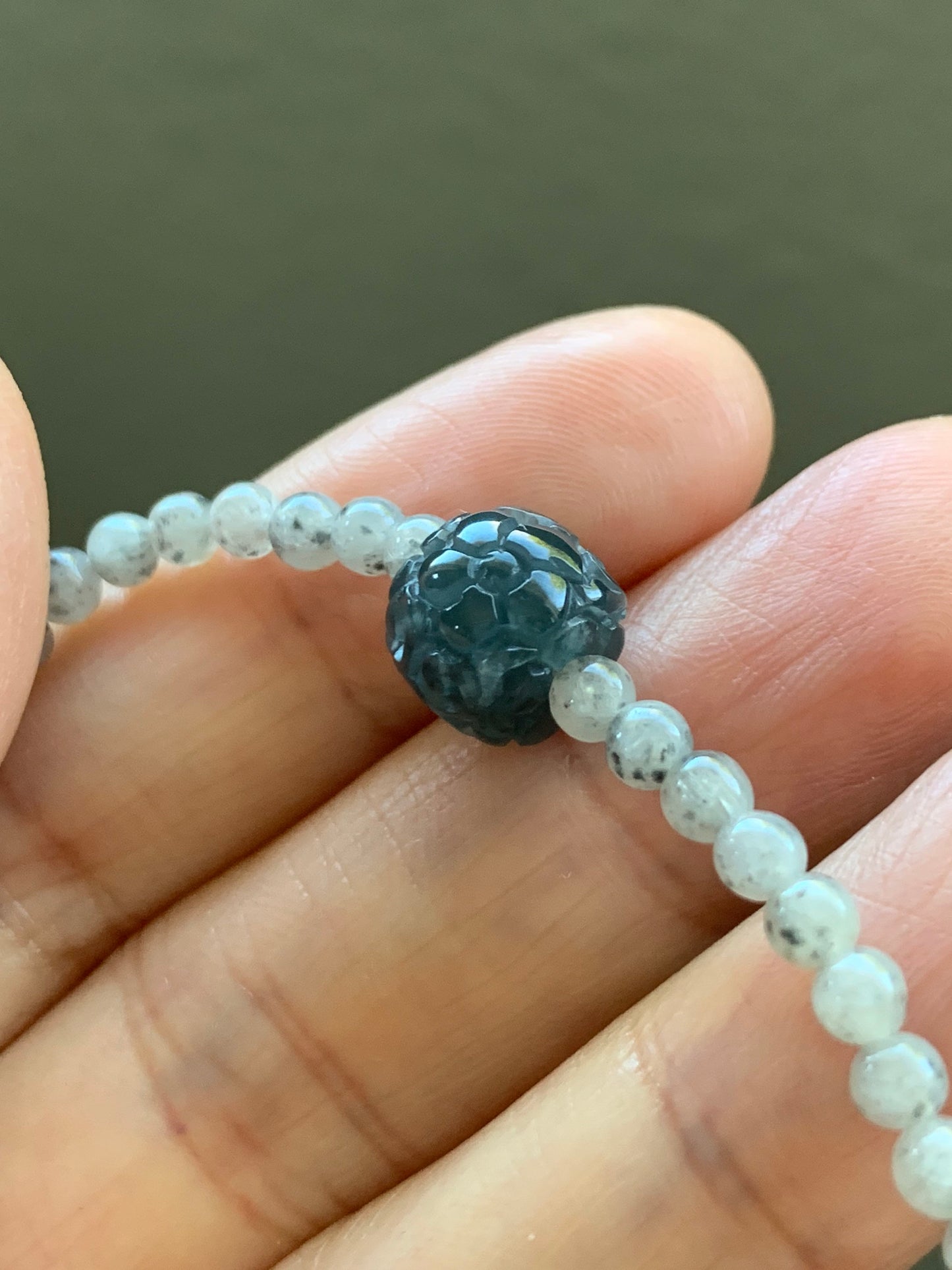 Natural Burmese A Graded Icy Highly Translucent Light Wuji Jadeite Guatemalan Wuji Jadeite Carved Barrel Bead Bracelet 7” 天然缅甸冰胶乌鸡翡翠冰危乌鸡桶珠手串