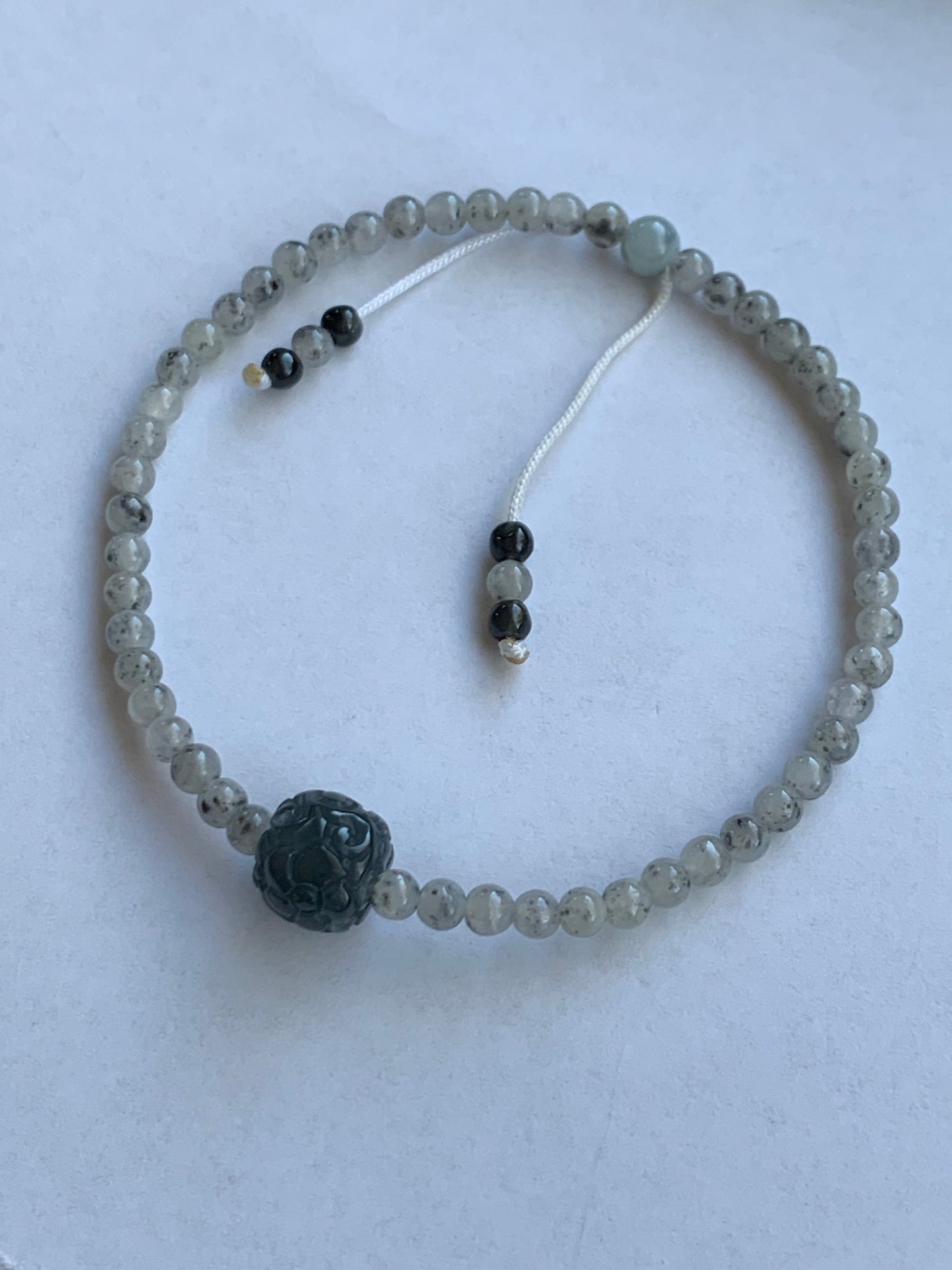 Natural Burmese A Graded Icy Highly Translucent Light Wuji Jadeite Guatemalan Wuji Jadeite Carved Barrel Bead Bracelet 7” 天然缅甸冰胶乌鸡翡翠冰危乌鸡桶珠手串