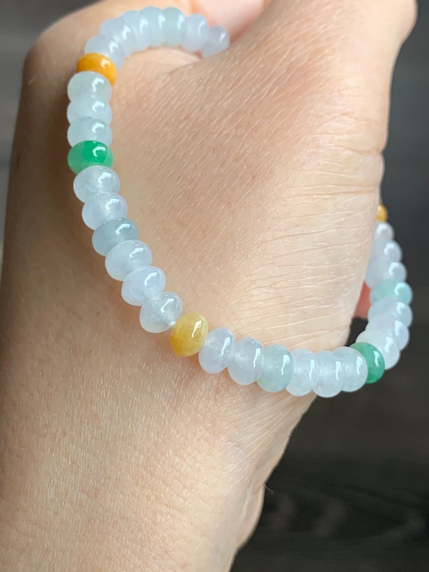 Burmese Natural Premium Icy translucent Multi-Colored Jadeite Drum Beads Beaded Bracelet 6.75” 天然缅甸起冰起光多宝翡翠鼓珠手串