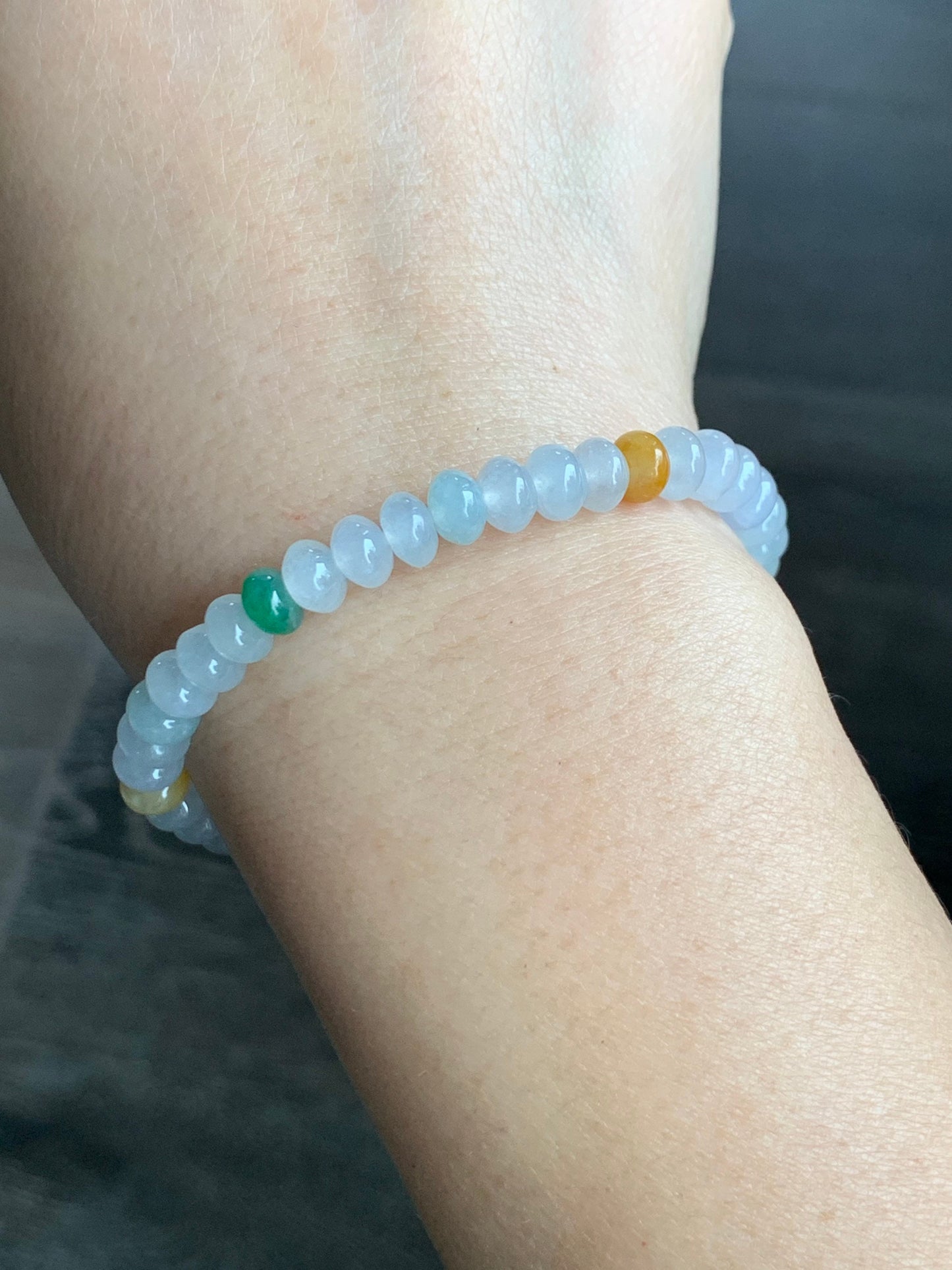 Burmese Natural Premium Icy translucent Multi-Colored Jadeite Drum Beads Beaded Bracelet 6.75” 天然缅甸起冰起光多宝翡翠鼓珠手串
