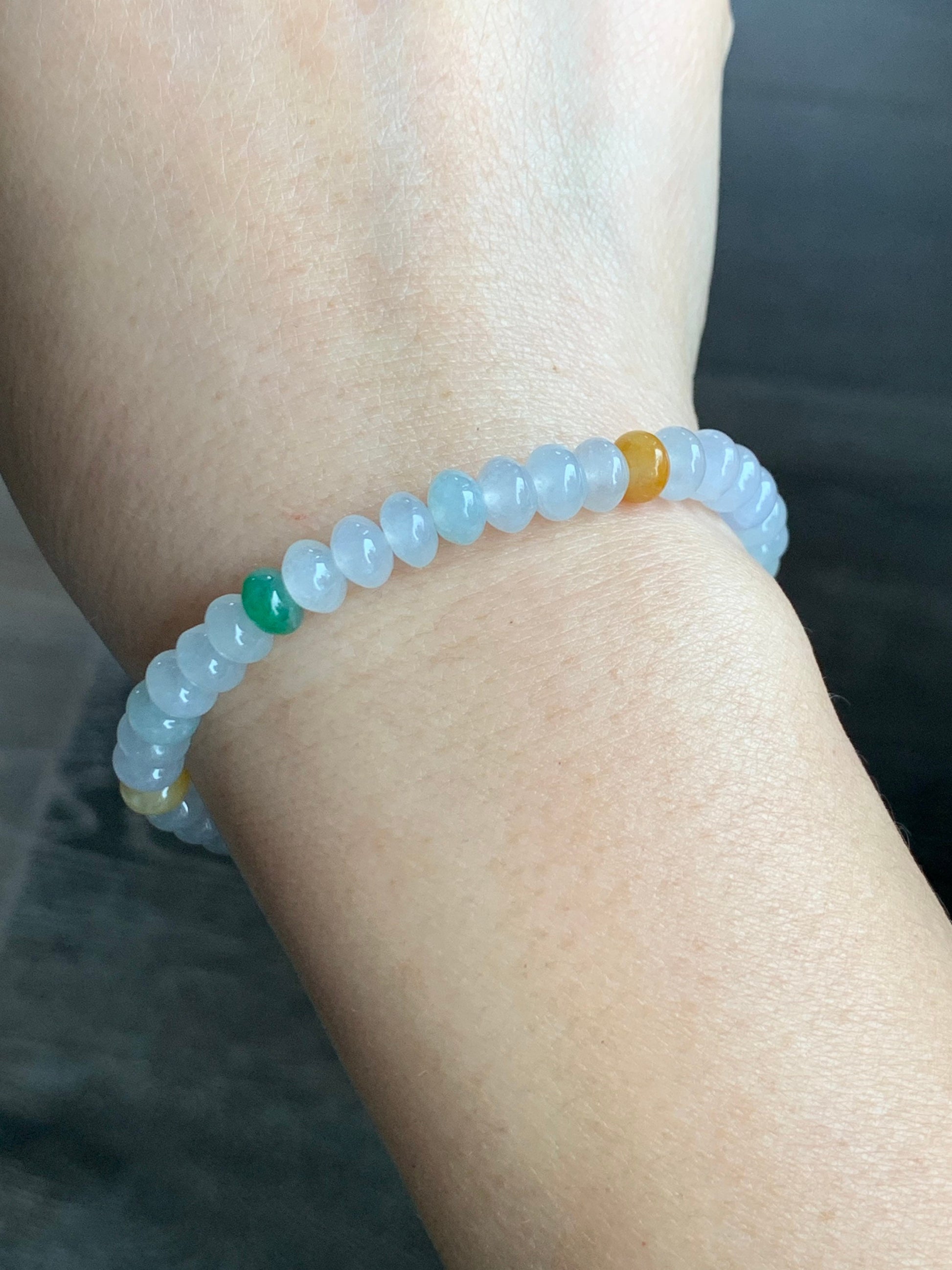 Burmese Natural Premium Icy translucent Multi-Colored Jadeite Drum Beads Beaded Bracelet 6.75” 天然缅甸起冰起光多宝翡翠鼓珠手串