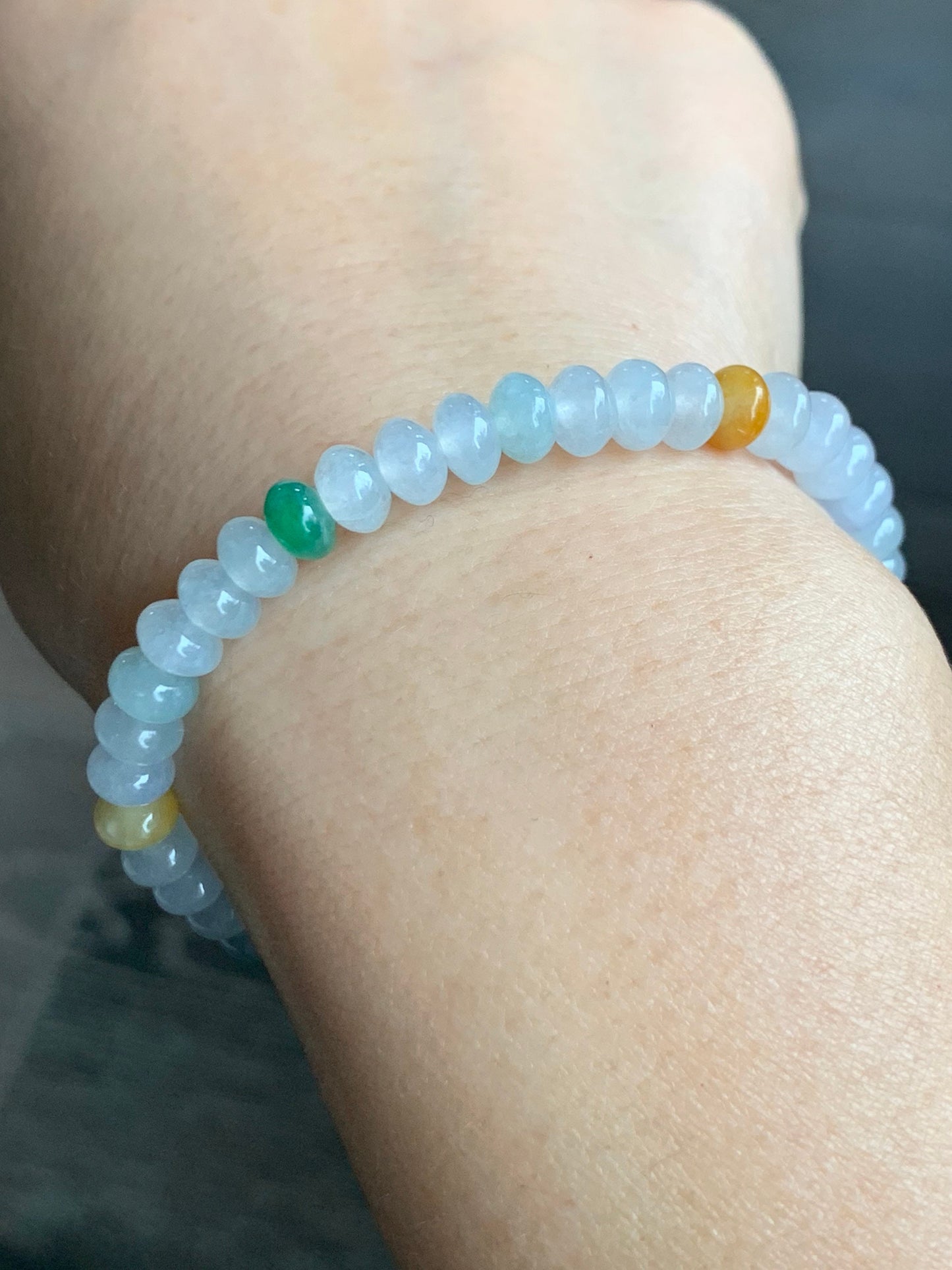 Burmese Natural Premium Icy translucent Multi-Colored Jadeite Drum Beads Beaded Bracelet 6.75” 天然缅甸起冰起光多宝翡翠鼓珠手串