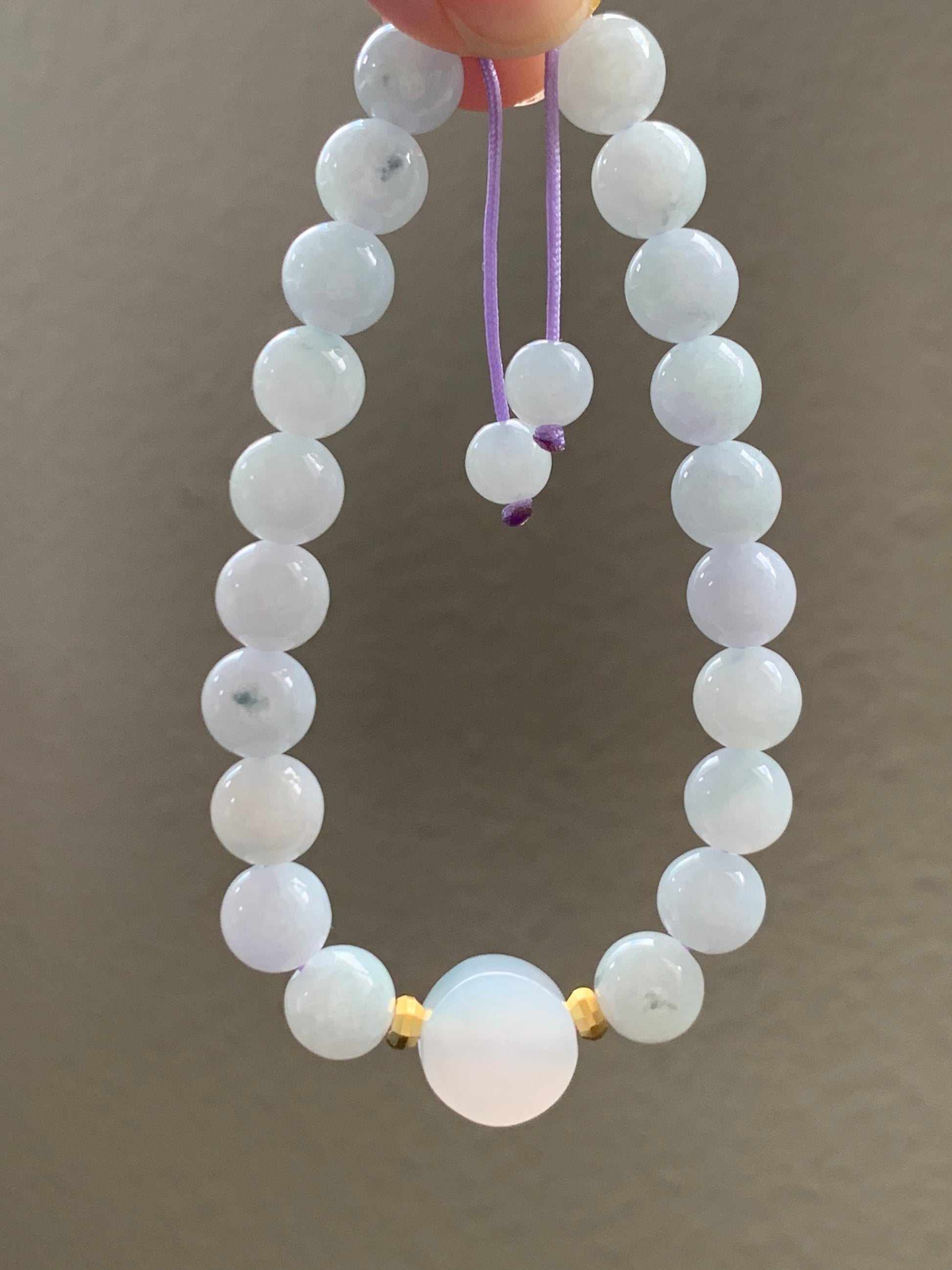 Burmese Natural Translucent Jadeite Round Beads and Coin Bead Beaded Bracelet 6.75” 天然缅甸翡翠圆珠圆无事牌手串