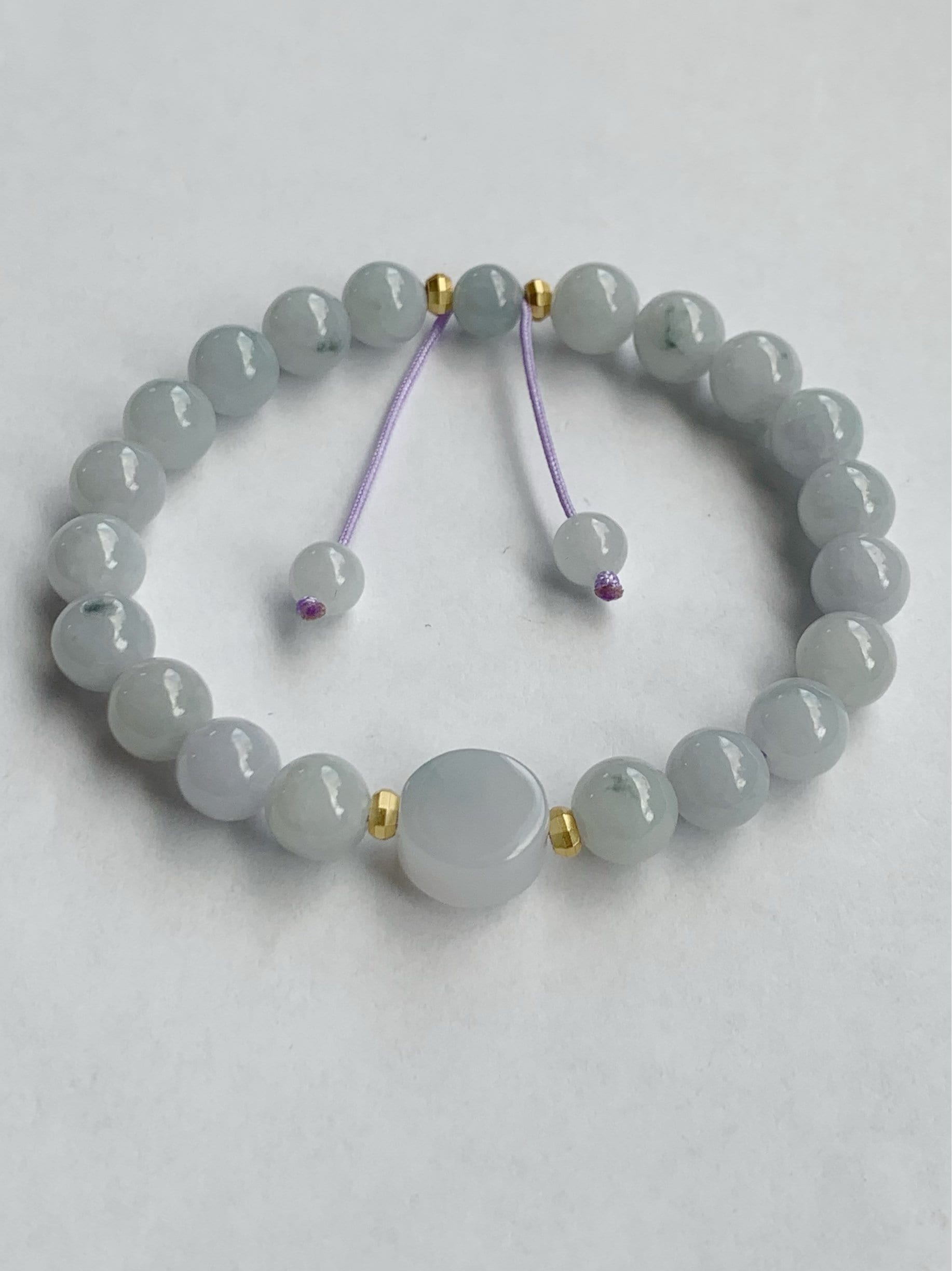 Burmese Natural Translucent Jadeite Round Beads and Coin Bead Beaded Bracelet 6.75” 天然缅甸翡翠圆珠圆无事牌手串