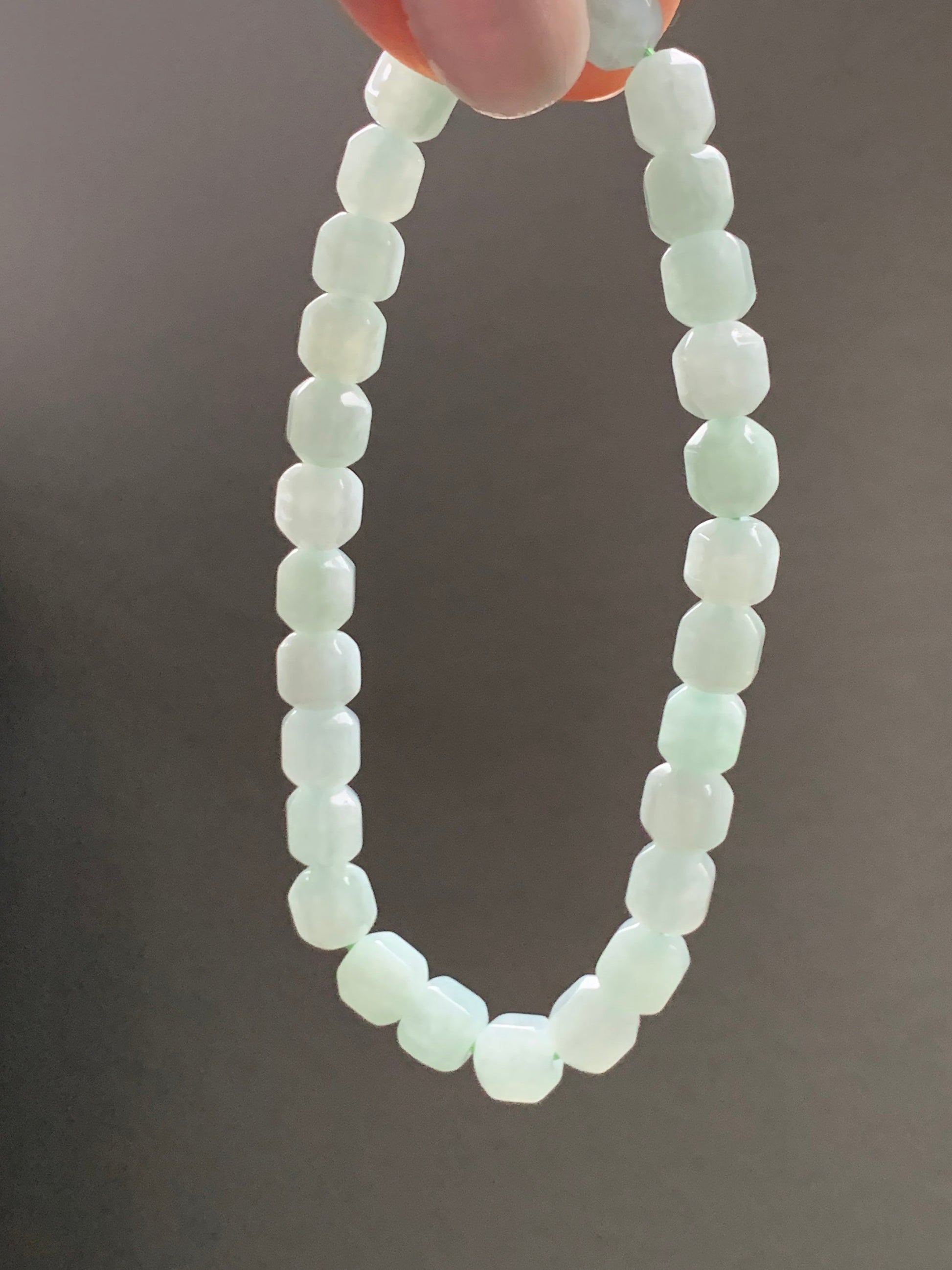 Natural Burmese Translucent Light Green Jadeite Hexagonal Beads S925 Silver Bead Beaded Bracelet Stretchy 7” 天然缅甸晴色翡翠六棱珠银珠手串