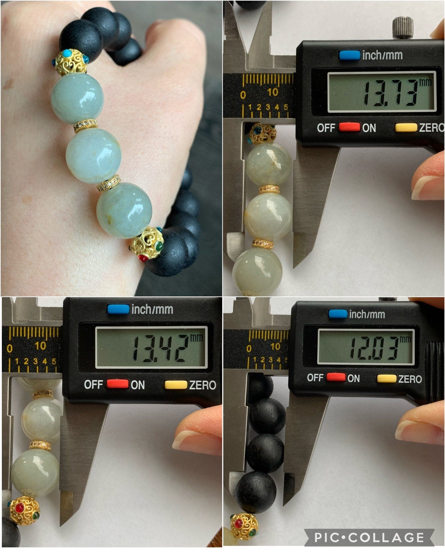 Large Natural Burmese Icy Translucent Jadeite and Natural Black Agarwood Beaded Bracelet 7.75" 天然缅甸糯冰翡翠圆珠土沉香木珠手串