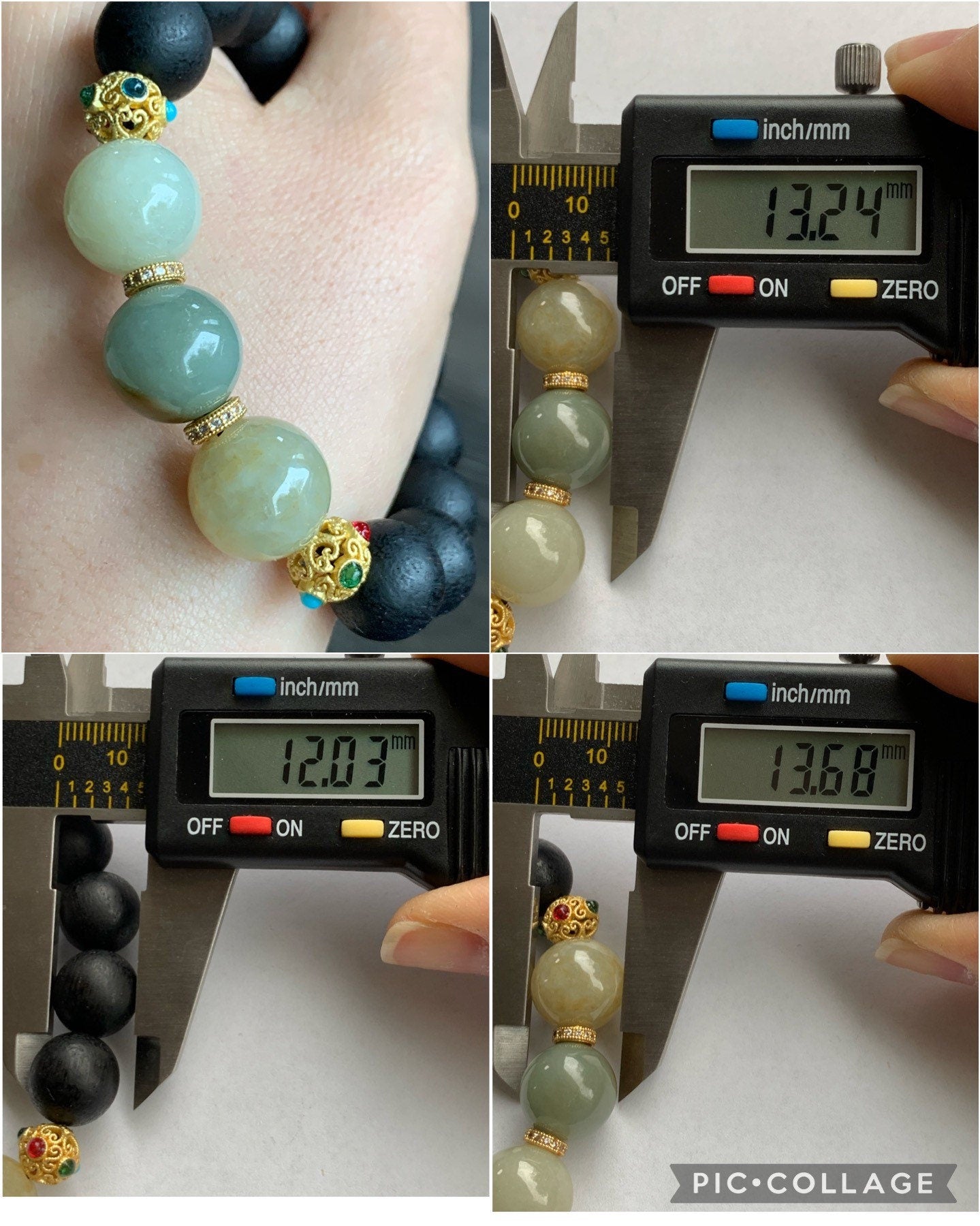 Large Natural Burmese Icy Translucent Jadeite and Natural Black Agarwood Beaded Bracelet 7.75" 天然缅甸糯冰翡翠圆珠土沉香木珠手串