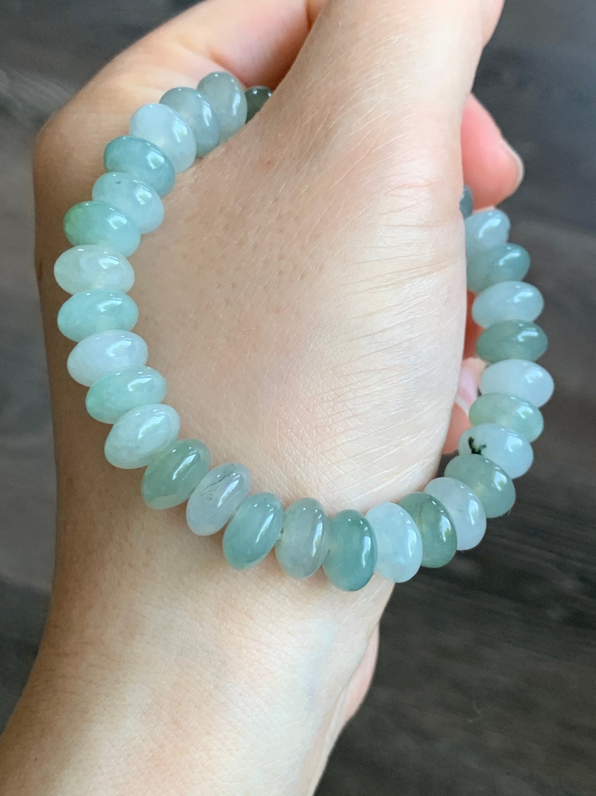 Large Natural Burmese Icy Translucent Multi-Colored Jadeite Drum Beads Beaded Bracelet 6.75” 天然缅甸冰多宝翡翠大卡鼓珠手串