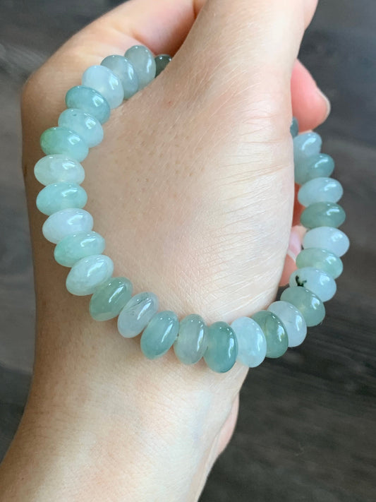 Large Natural Burmese Icy Translucent Multi-Colored Jadeite Drum Beads Beaded Bracelet 6.75” 天然缅甸冰多宝翡翠大卡鼓珠手串