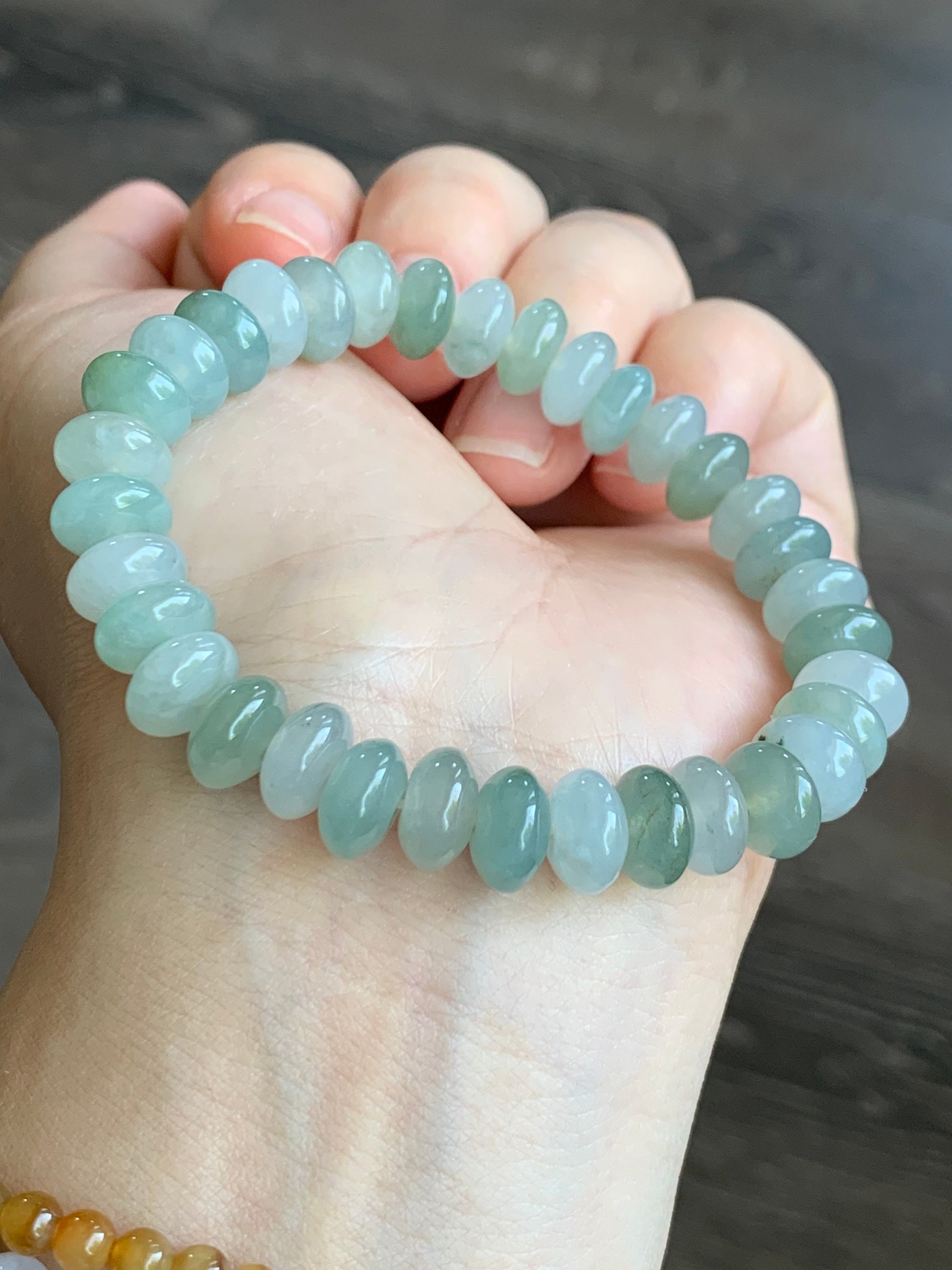Large Natural Burmese Icy Translucent Multi-Colored Jadeite Drum Beads Beaded Bracelet 6.75” 天然缅甸冰多宝翡翠大卡鼓珠手串
