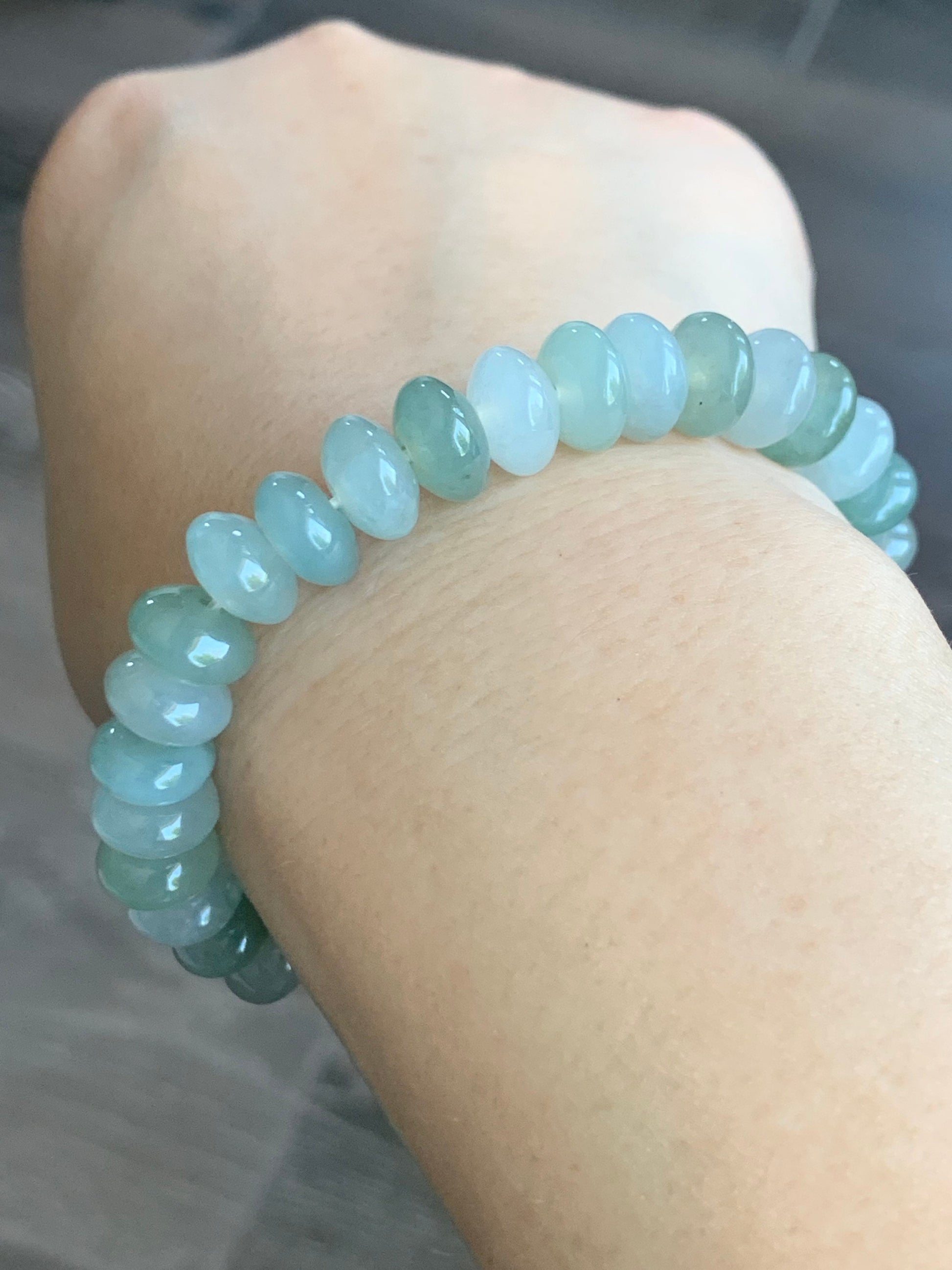 Large Natural Burmese Icy Translucent Multi-Colored Jadeite Drum Beads Beaded Bracelet 6.75” 天然缅甸冰多宝翡翠大卡鼓珠手串