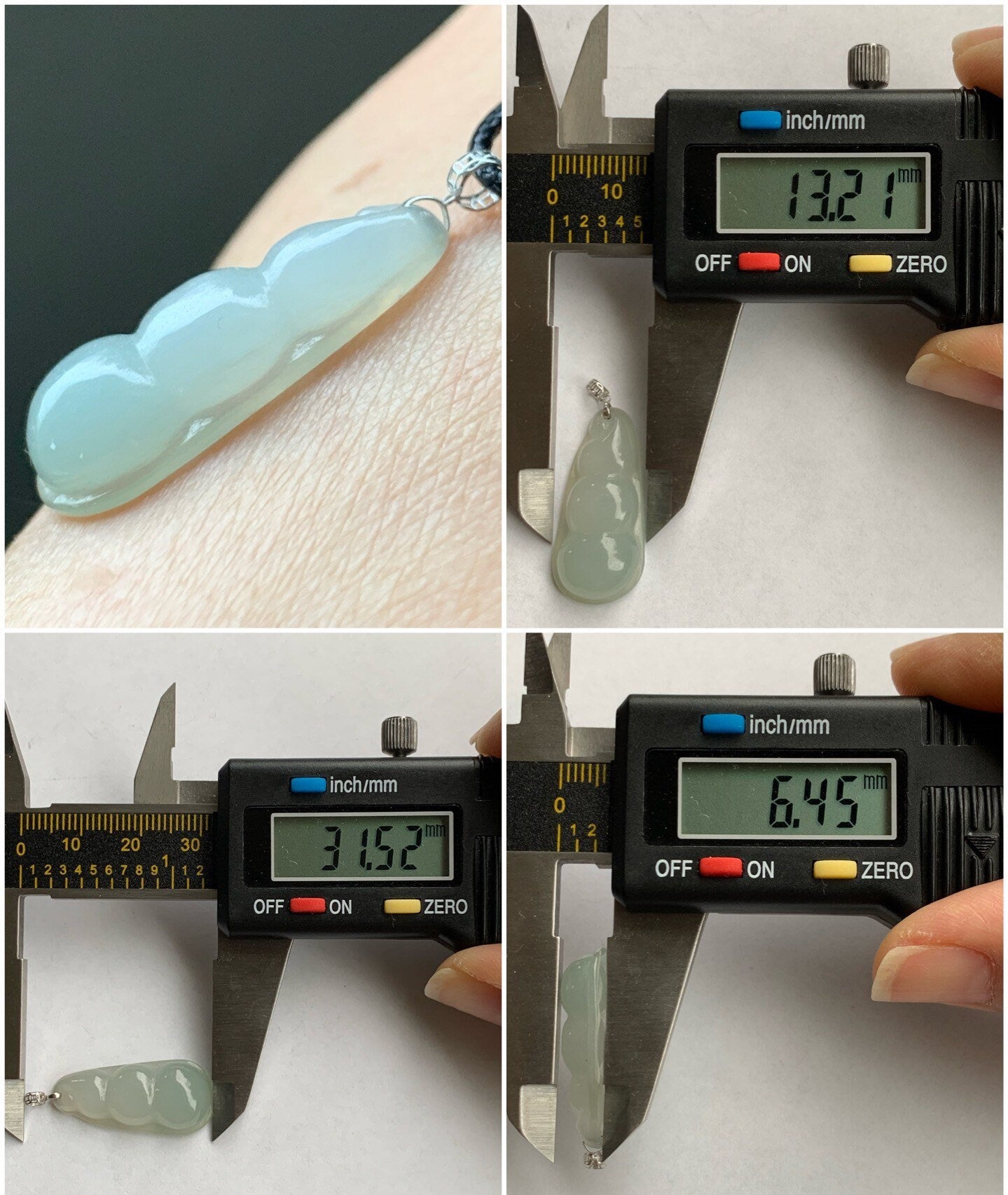 Natural Burmese Icy Translucent Pale Green Jadeite Carved Peapod Pendant 18K White Gold 天然缅甸糯冰淡晴底翡翠福豆镶嵌吊坠