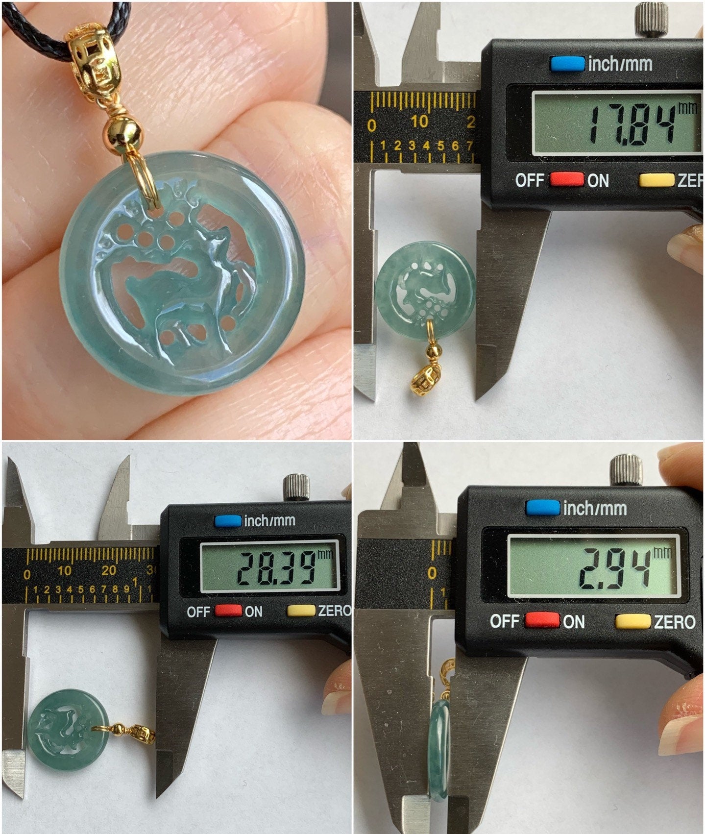 Natural Guatemalan Icy Highly Translucent Blue Jadeite Carved Deer Dangle Earrings / Pendant / Bracelet 14K Gold Plated 天然冰危A货蓝水翡翠双面雕鹿牌