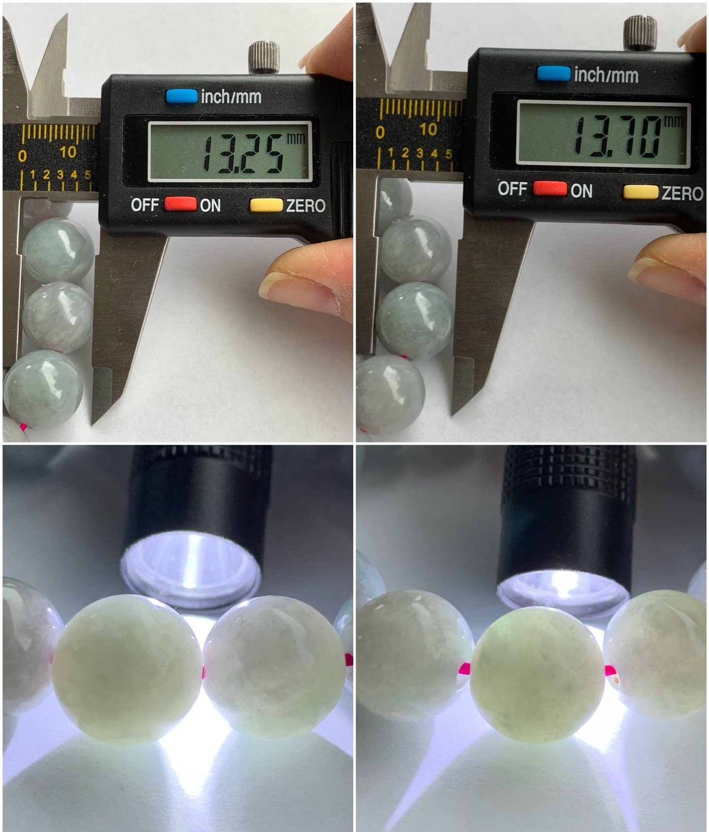 Large Burmese Natural Icy Light Wuji Jadeite Beaded Bracelet 13+mm 7.75” 天然缅甸大卡糯冰乌鸡翡翠手串