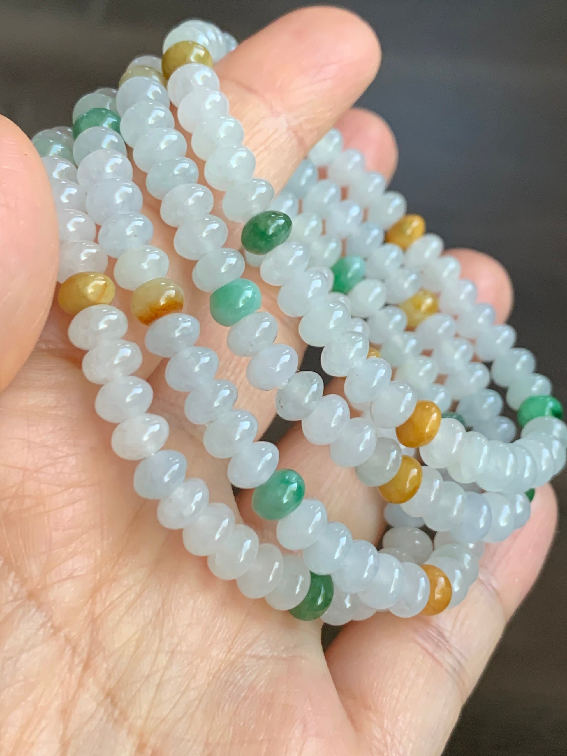 April Special! Burmese Natural Icy Translucent Multi-Colored Jadeite Drum Beads Beaded Bracelet 6mm 6.25” 天然缅甸冰多宝翡翠鼓珠手串 XGSP29