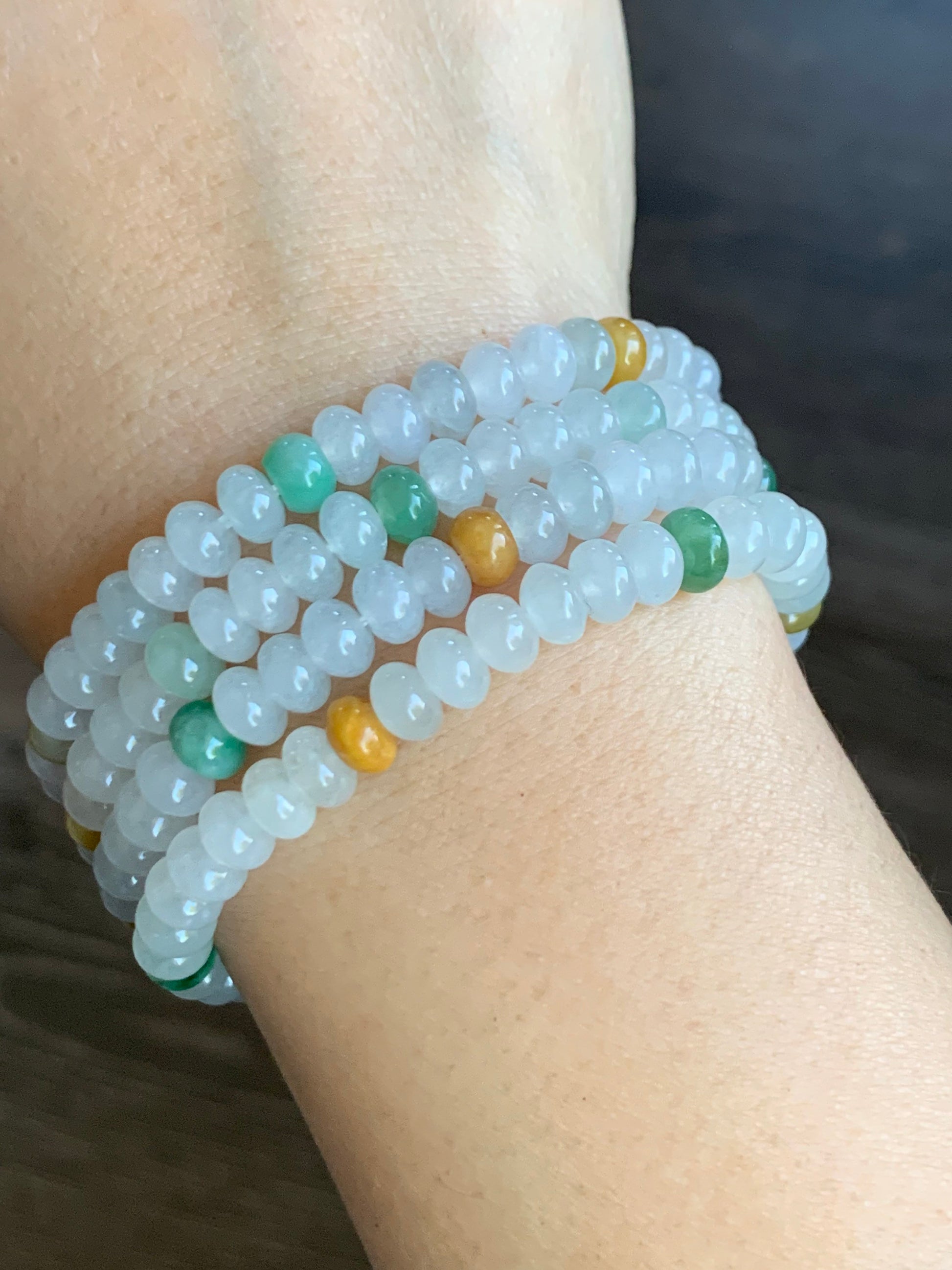 April Special! Burmese Natural Icy Translucent Multi-Colored Jadeite Drum Beads Beaded Bracelet 6mm 6.25” 天然缅甸冰多宝翡翠鼓珠手串 XGSP29