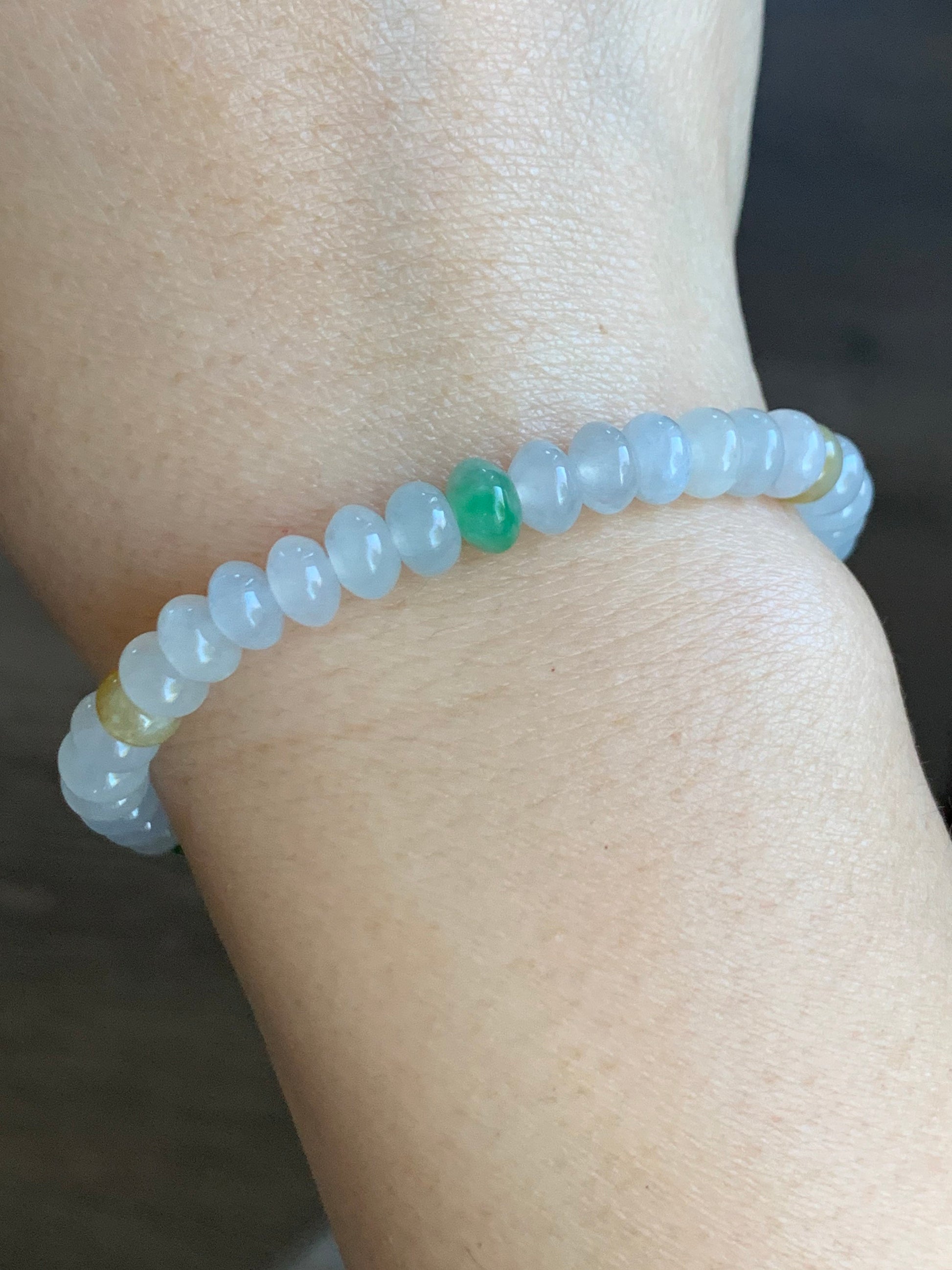 April Special! Burmese Natural Icy Translucent Multi-Colored Jadeite Drum Beads Beaded Bracelet 6mm 6.25” 天然缅甸冰多宝翡翠鼓珠手串 XGSP29